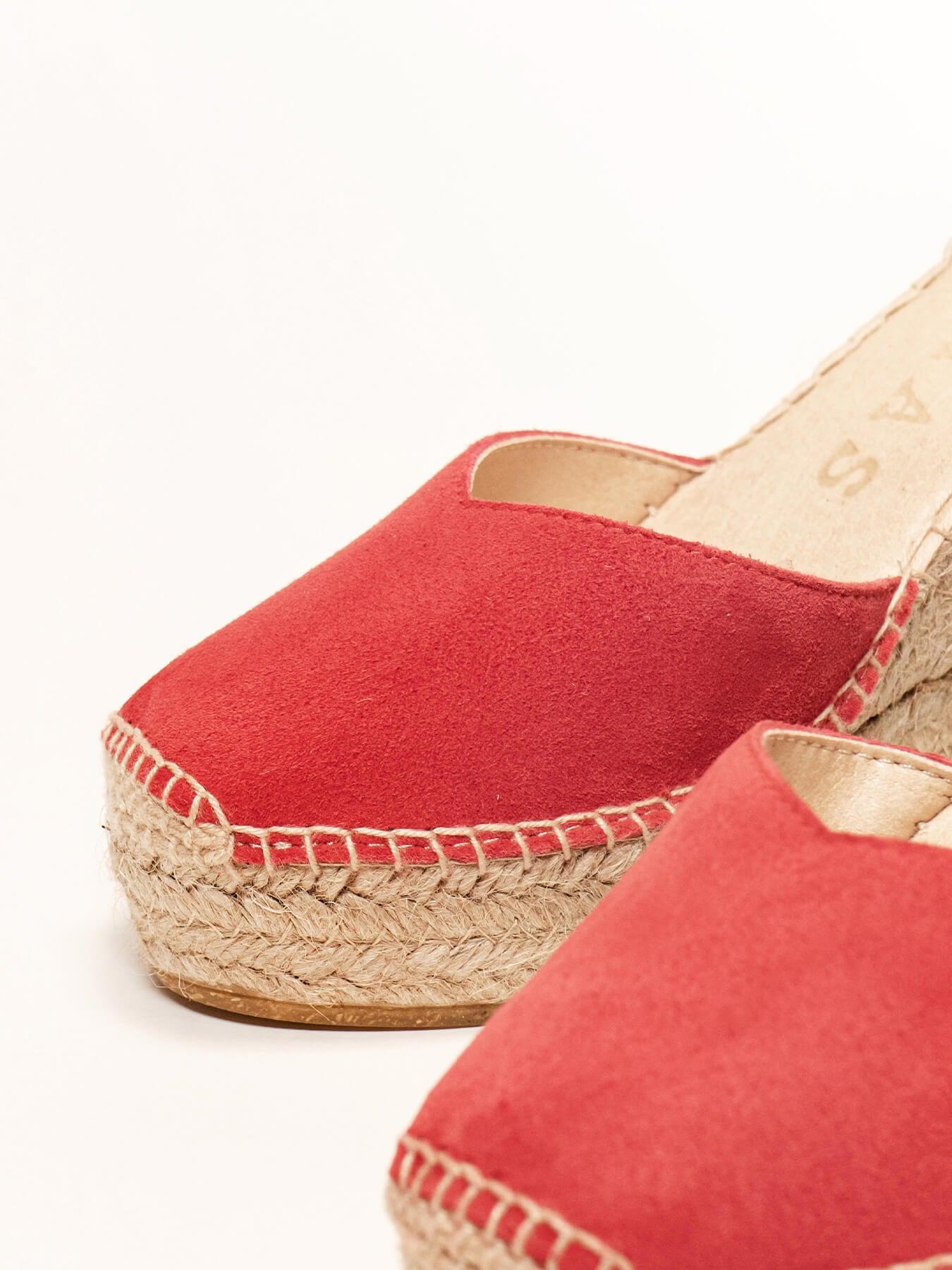 Sandália Anabela Alta Jara Camurça Vermelha