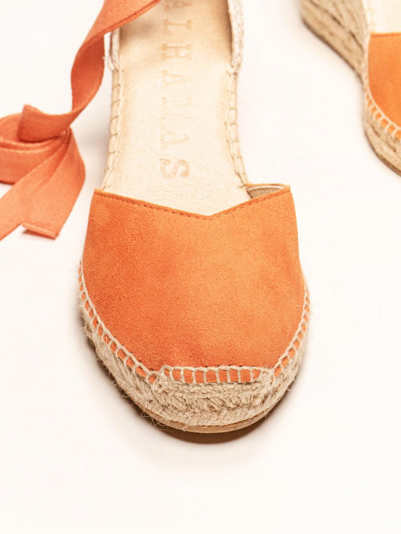 Sandália Romero Anabela 7 cm Camurça Laranja