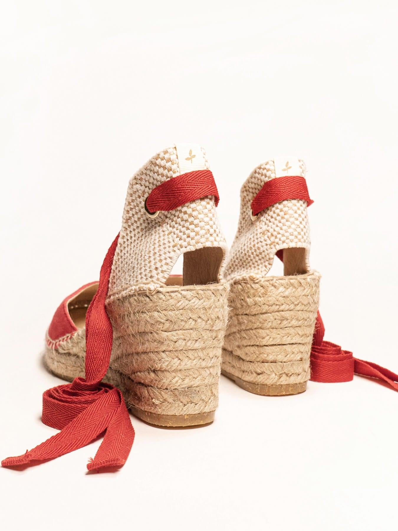 Sandália Romero Anabela 7 cm Camurça Vermelho