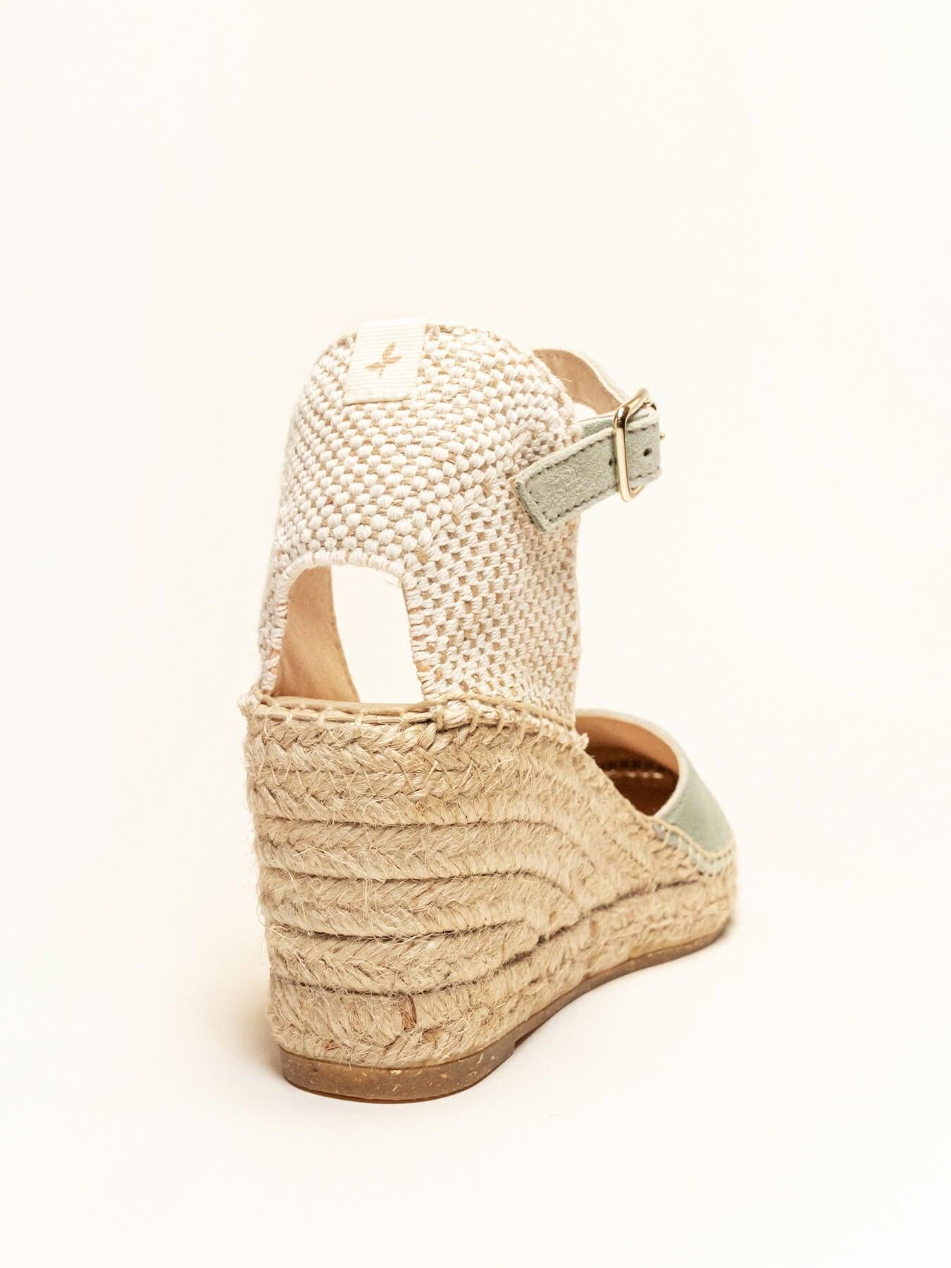 Sandália Anabela Média Jara Camurça Verde Clara