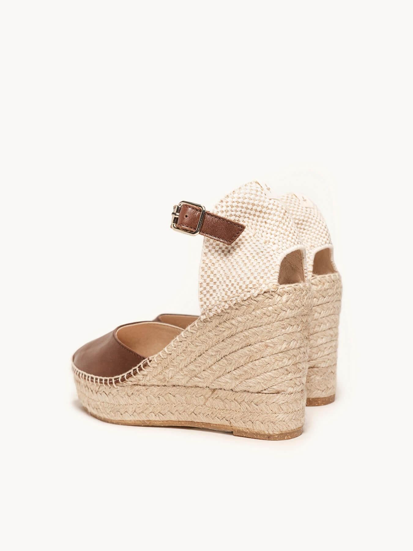 Sandália Anabela Alta Marga Napa Marrom Escuro