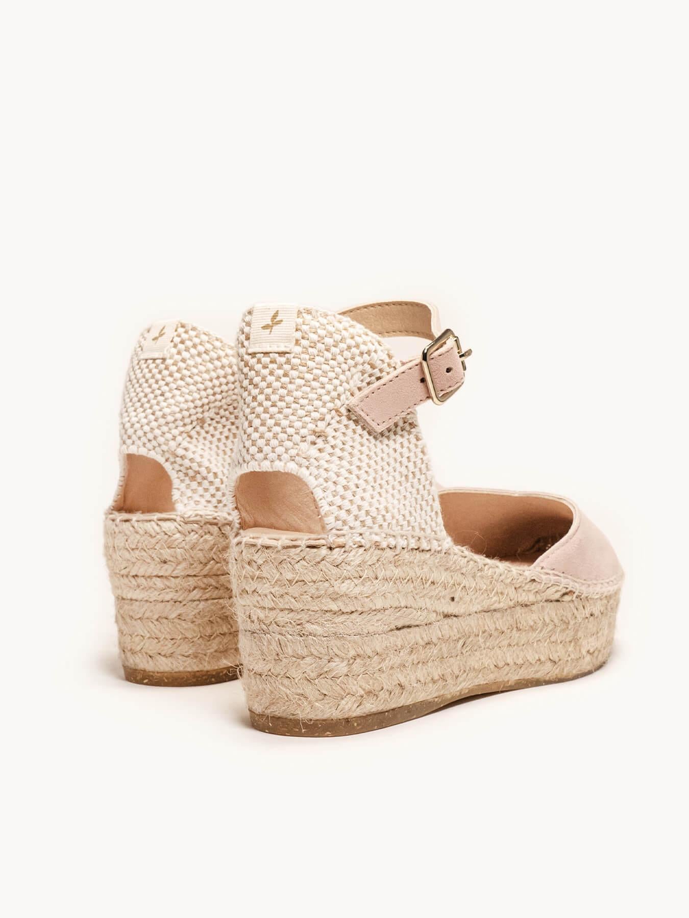 Sandália Jara Anabela 6 cm Camurça Rosa Claro