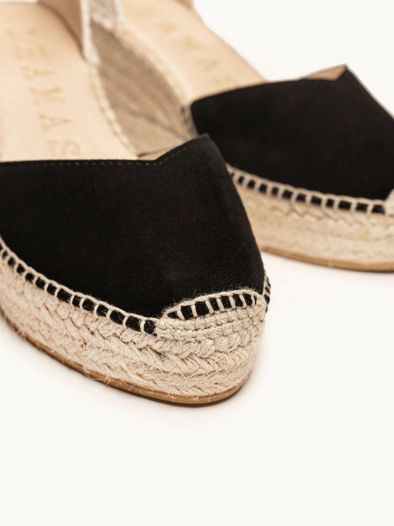Sandália Jara Anabela 8 cm Camurça Preto