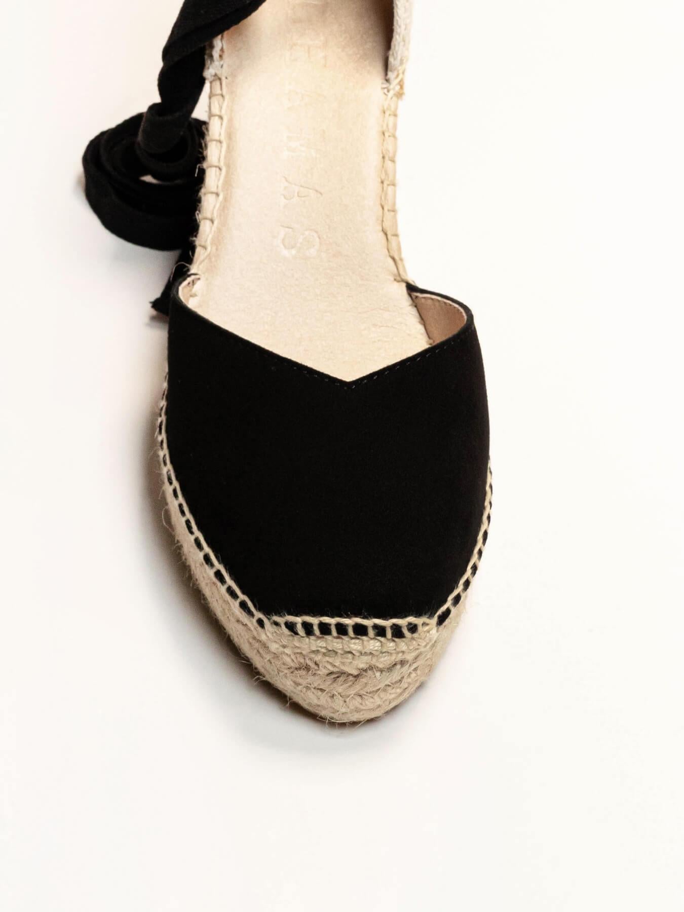 Sandália Romero Anabela 10 cm Camurça Preto