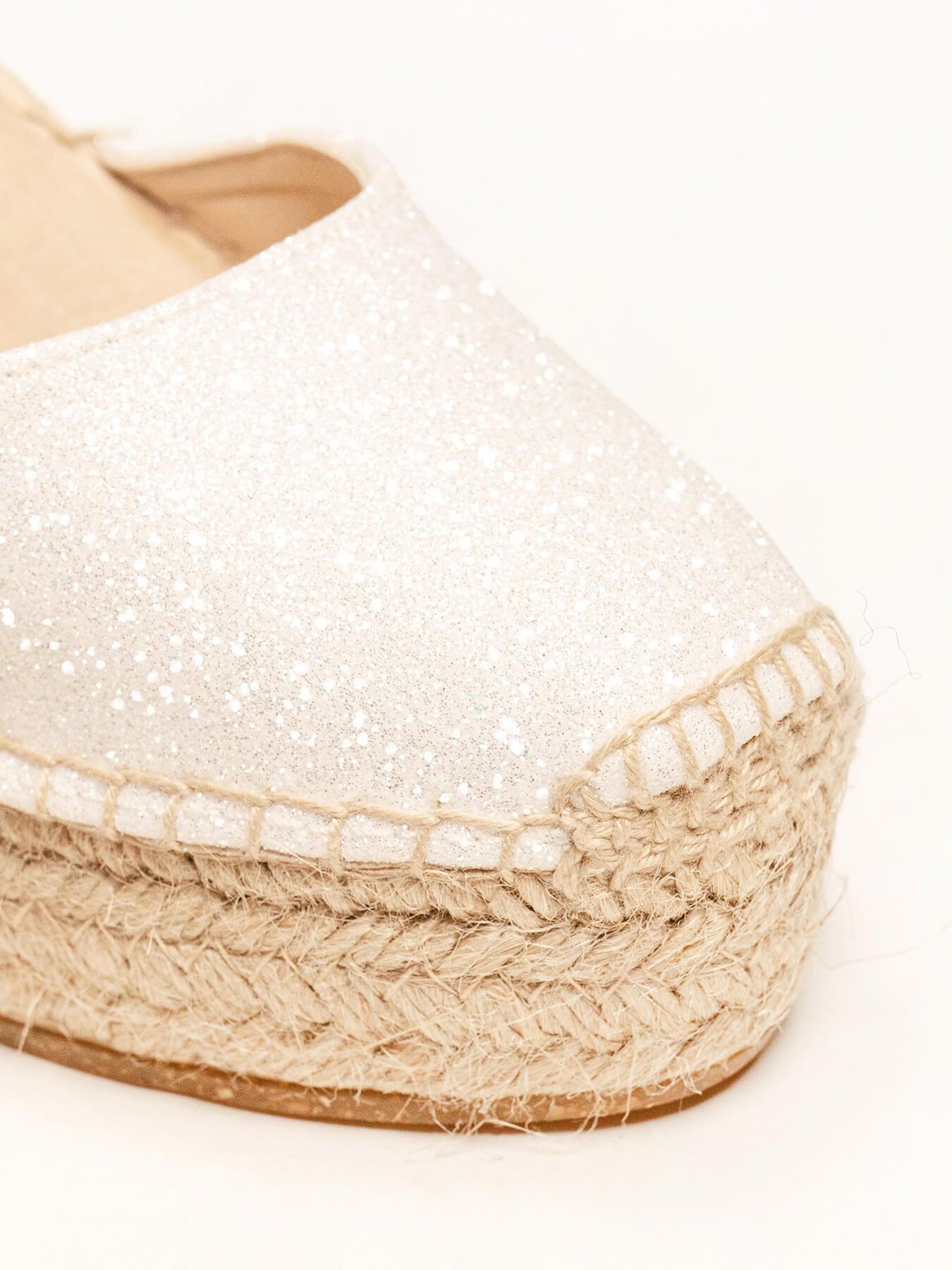 Sandália Anabela Alta Dalia Brilho Branca