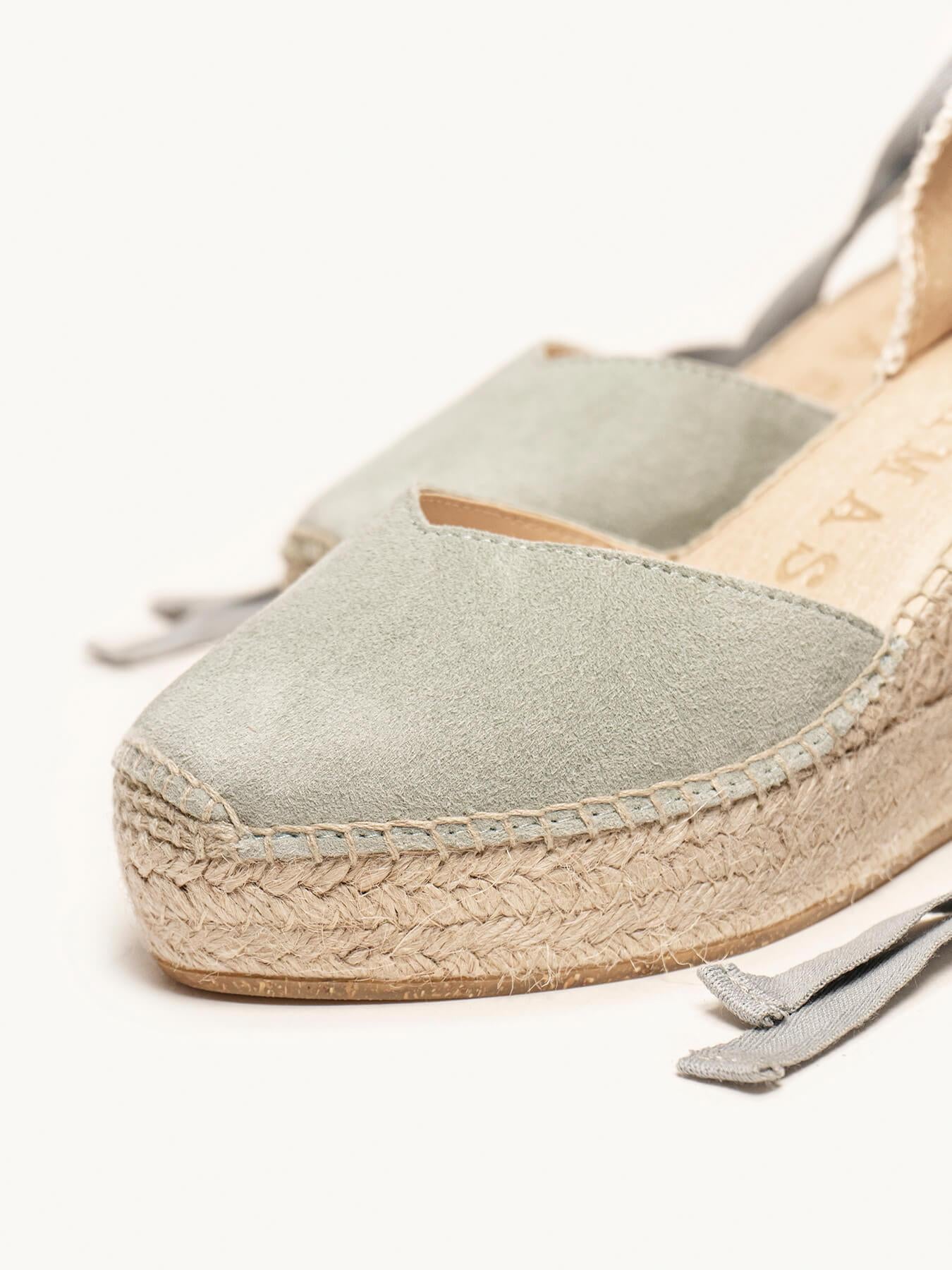 Sandália Anabela Média Plataforma Romero Camurça Verde Clara