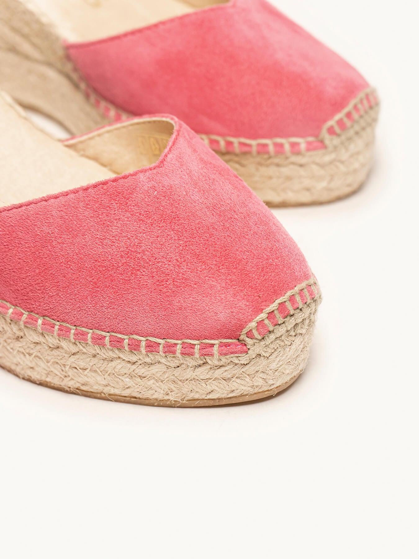 Sandália Romero Anabela 8 cm Camurça Rosa Fúcsia