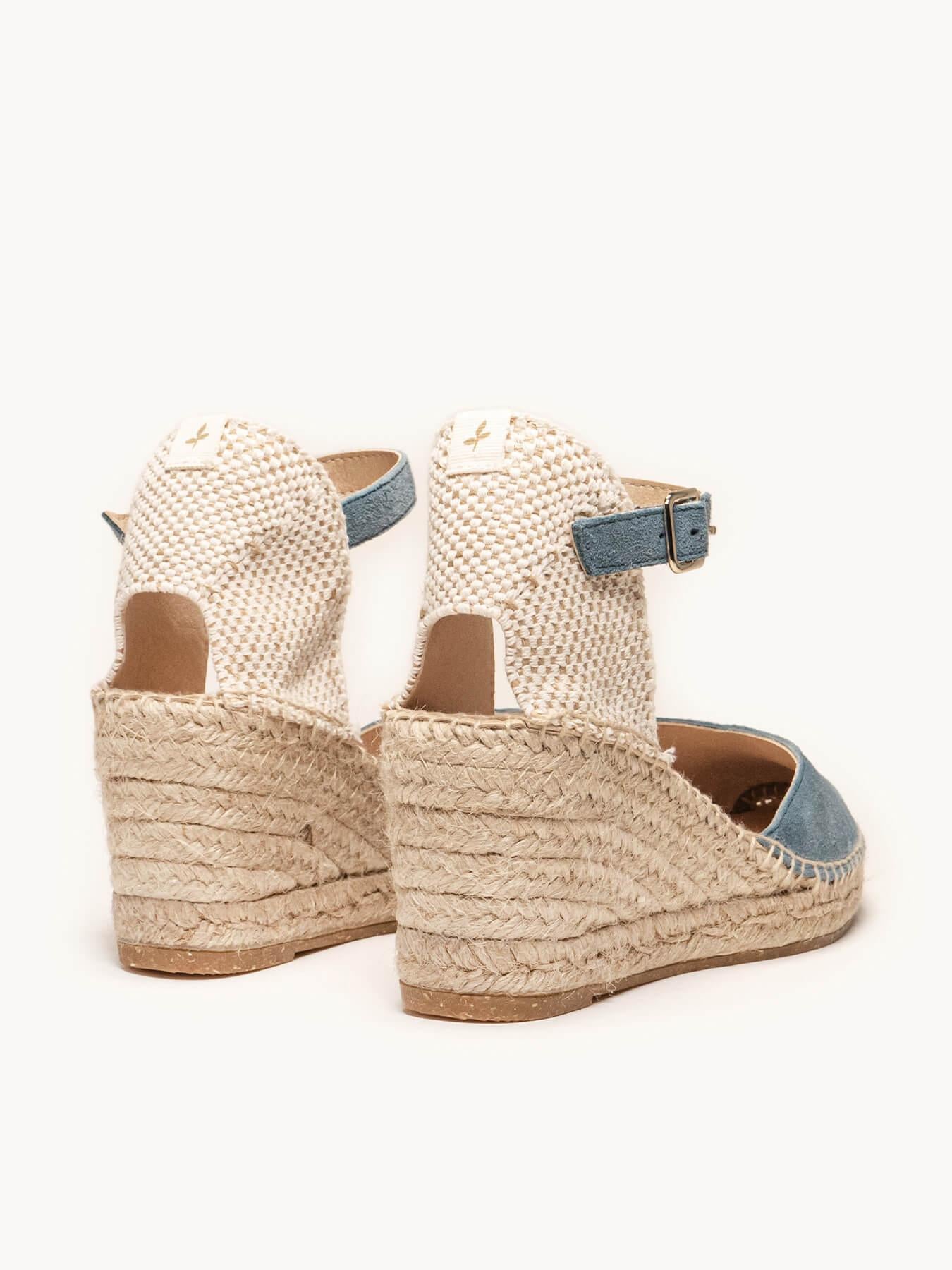 Sandália Jara Anabela 7 cm Camurça Azul Jeans