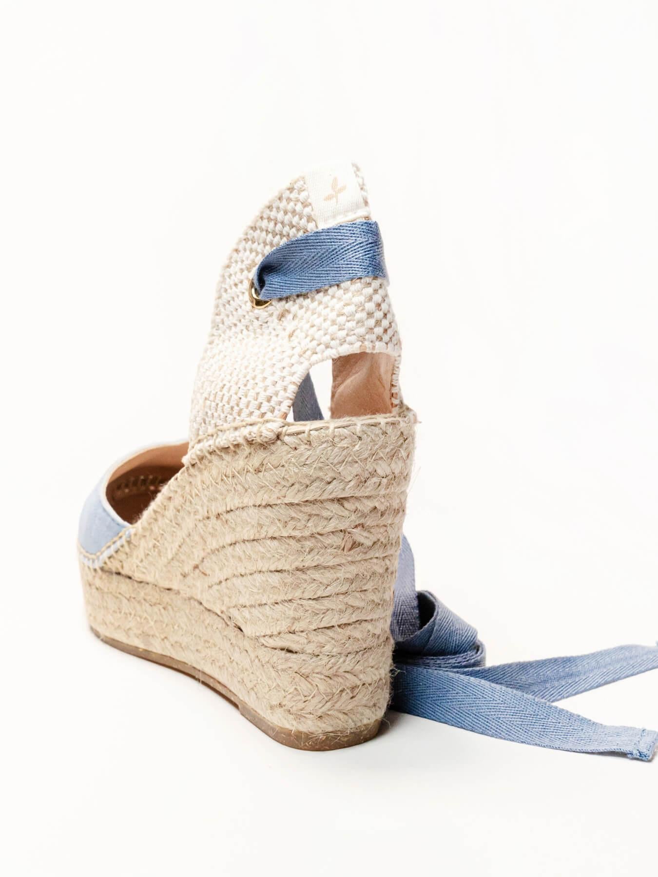 Sandália Romero Anabela 10 cm Camurça Azul Claro