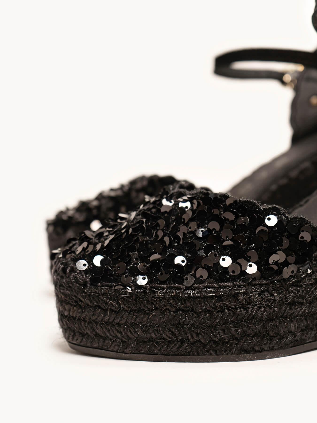 Sandália Jara Anabela 10 cm Paetês Preto