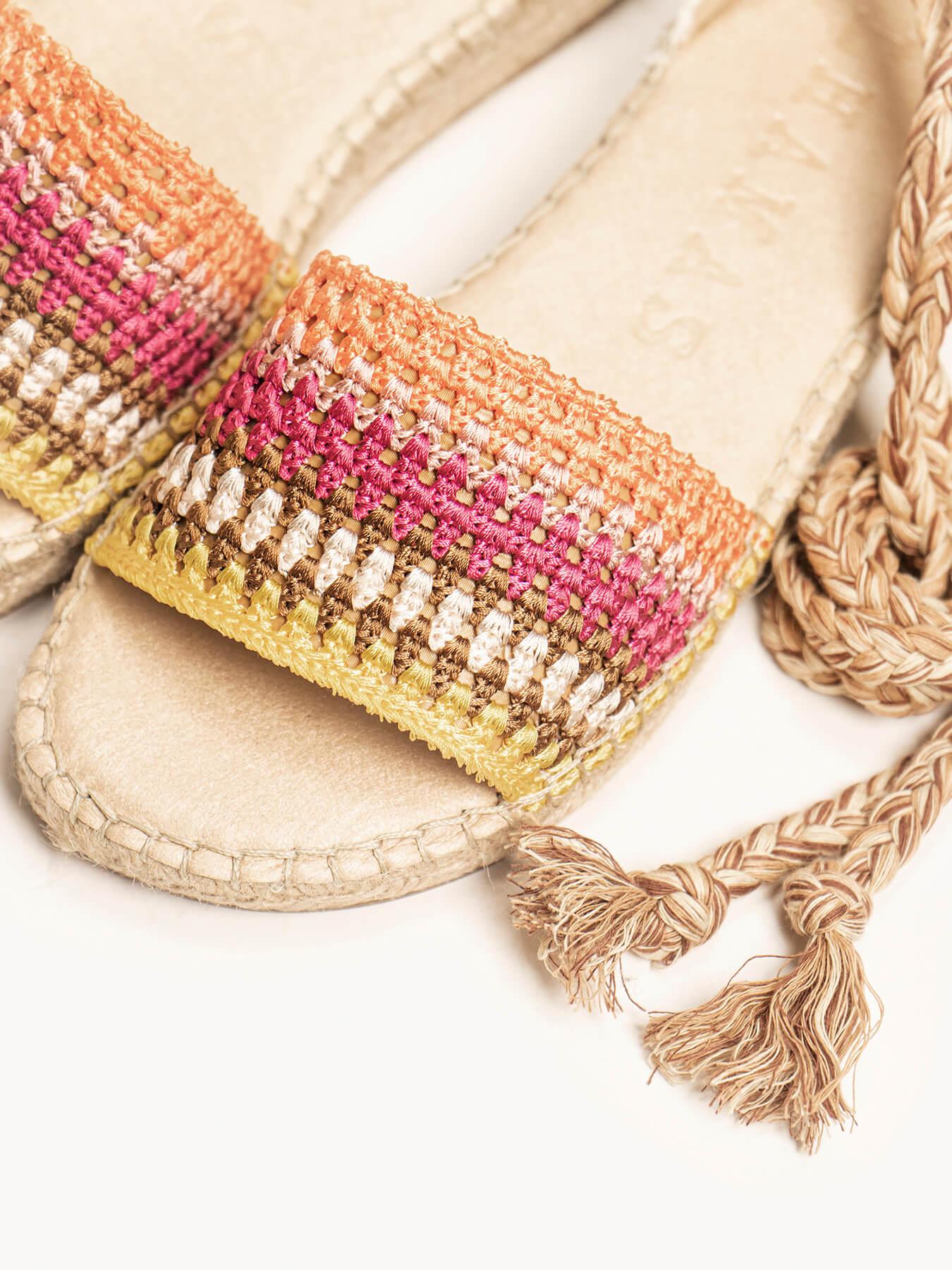 Sandália Aulaga Crochê Listras Laranja