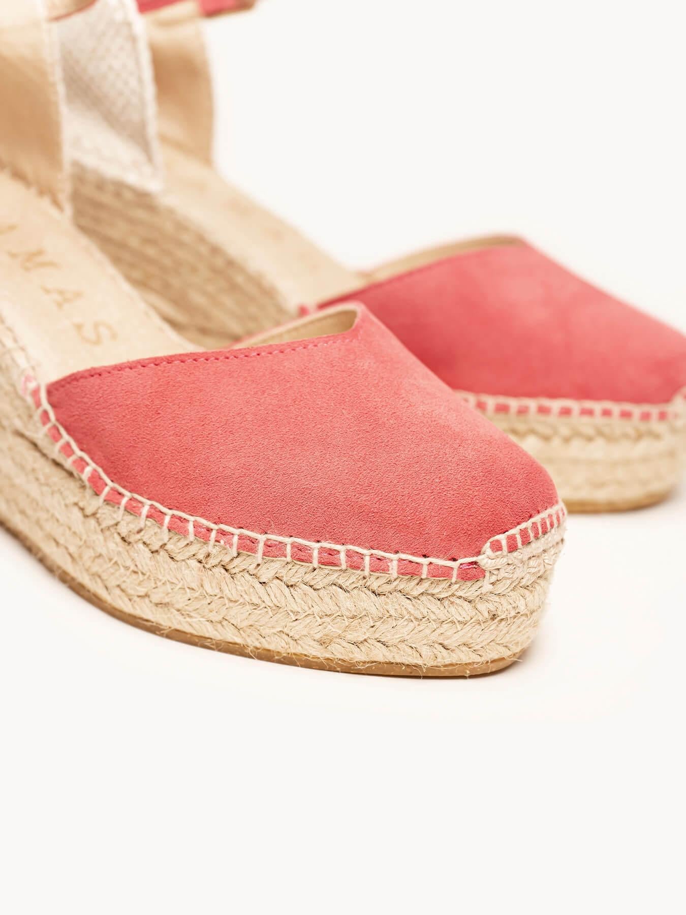 Sandália Jara Anabela 8 cm Camurça Rosa Oscuro