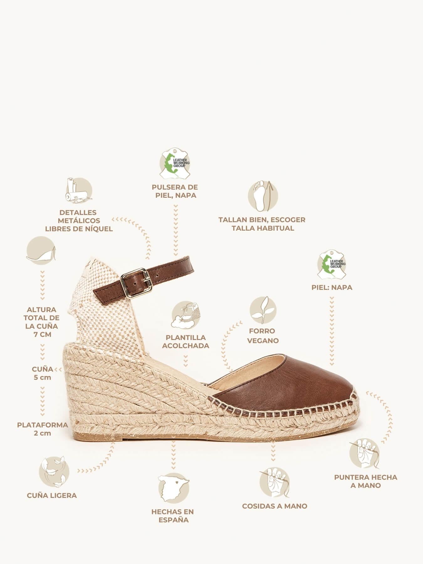 Sandália Anabela Média Marga Napa Marrom Escuro