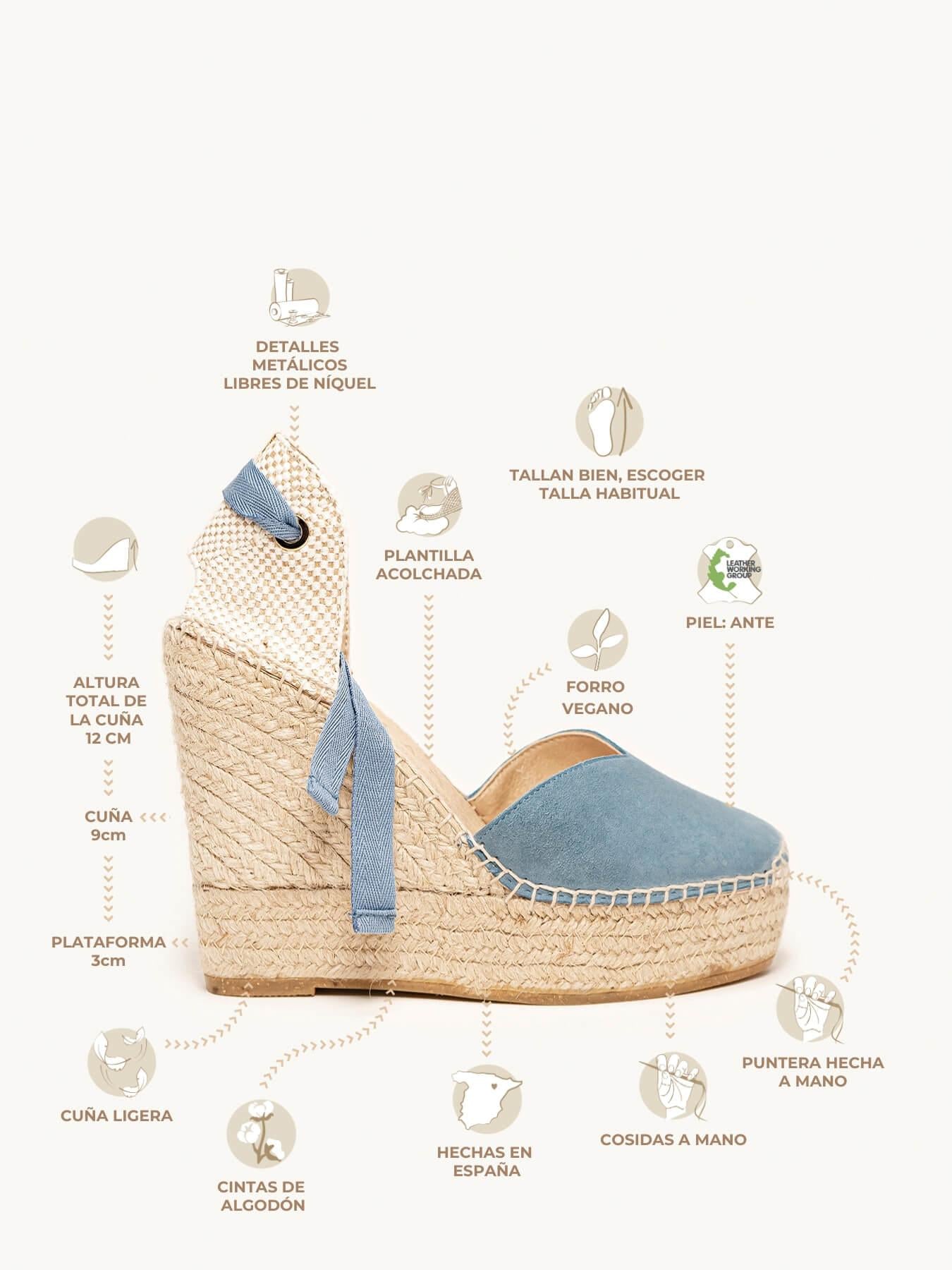 Sandália Romero Anabela 12 cm Camurça Azul Jeans