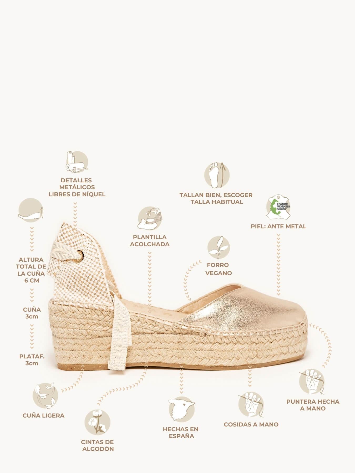 Sandália Romero Anabela 6 cm Camurça Dourado
