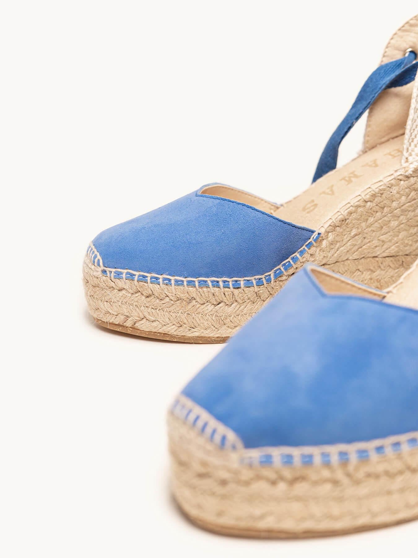 Sandália Romero Anabela 10 cm Camurça Azul