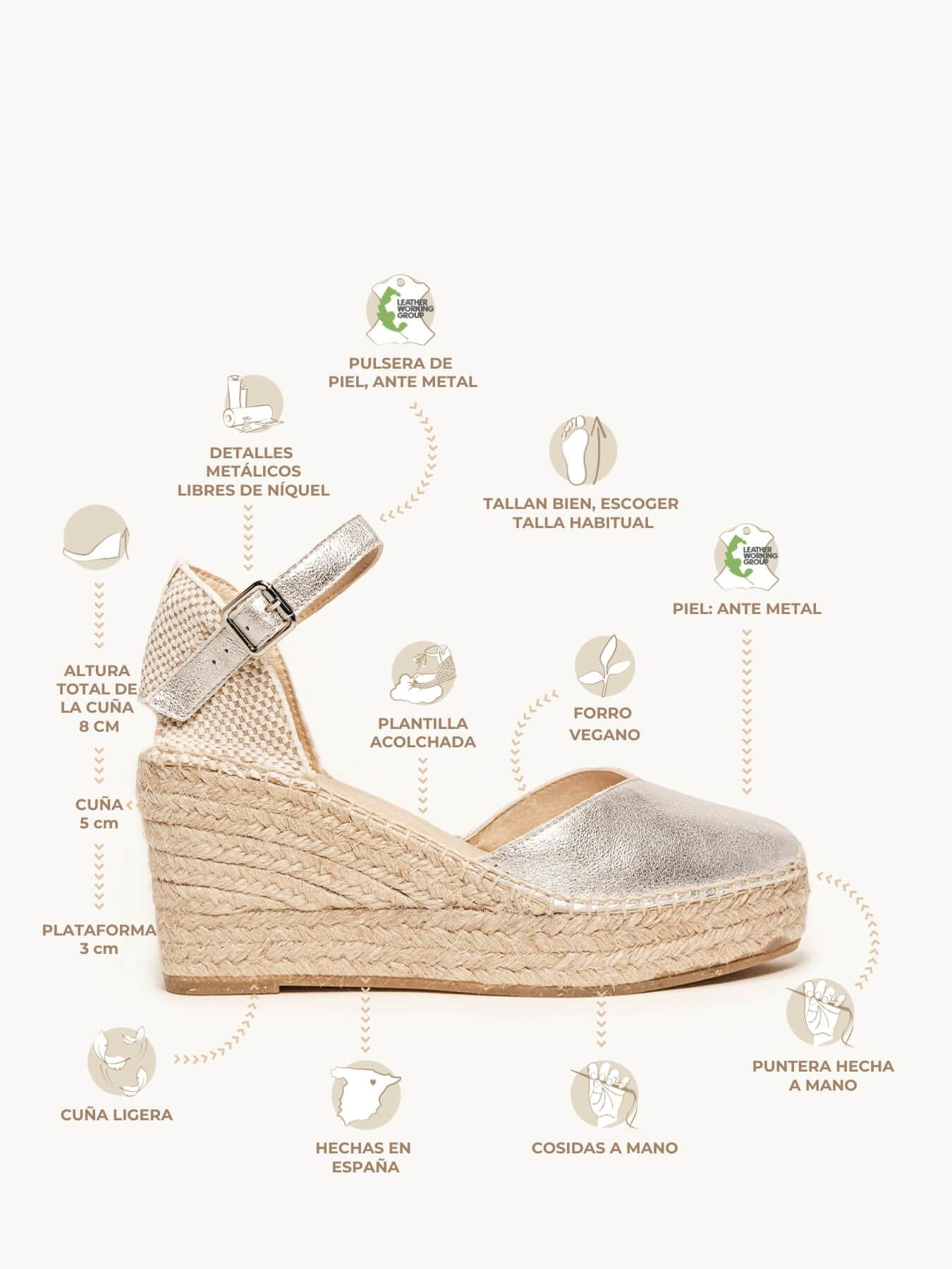 Sandália Anabela Média Plataforma Jara Camurça Prata Metalizado