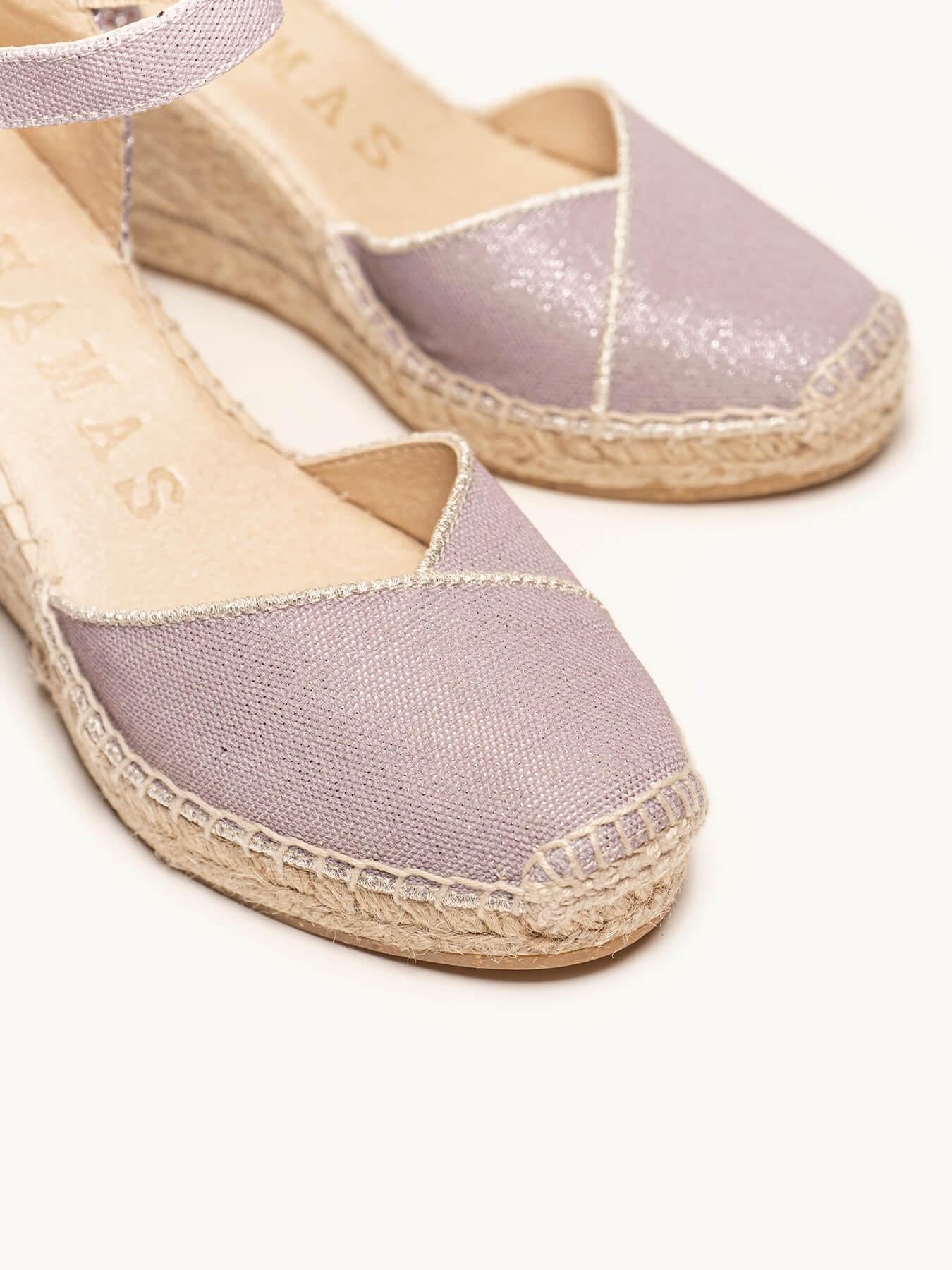 Sandália Jara Anabela 7 cm Lona Lilás