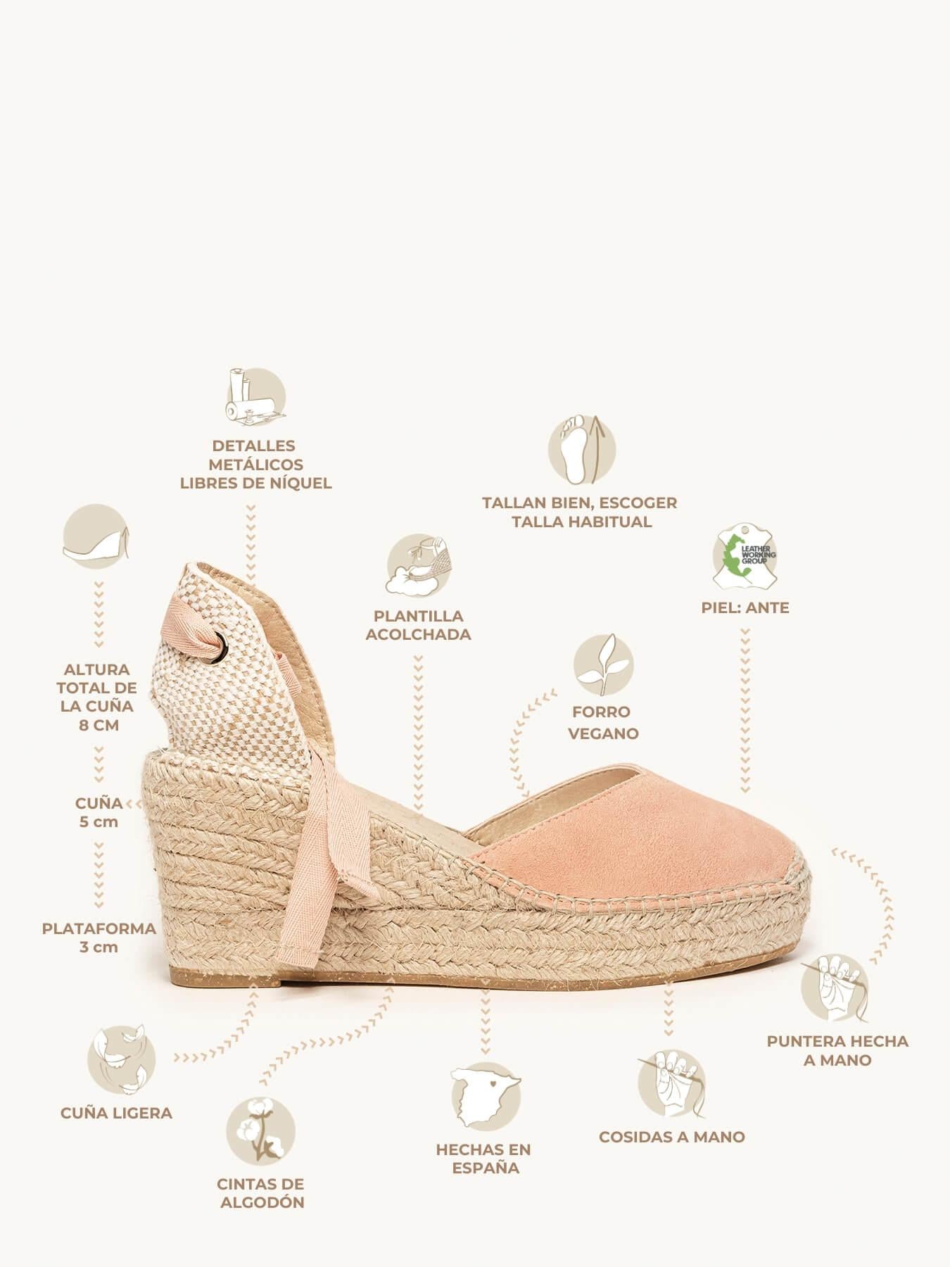 Sandália Romero Anabela 8 cm Camurça Laranja Claro