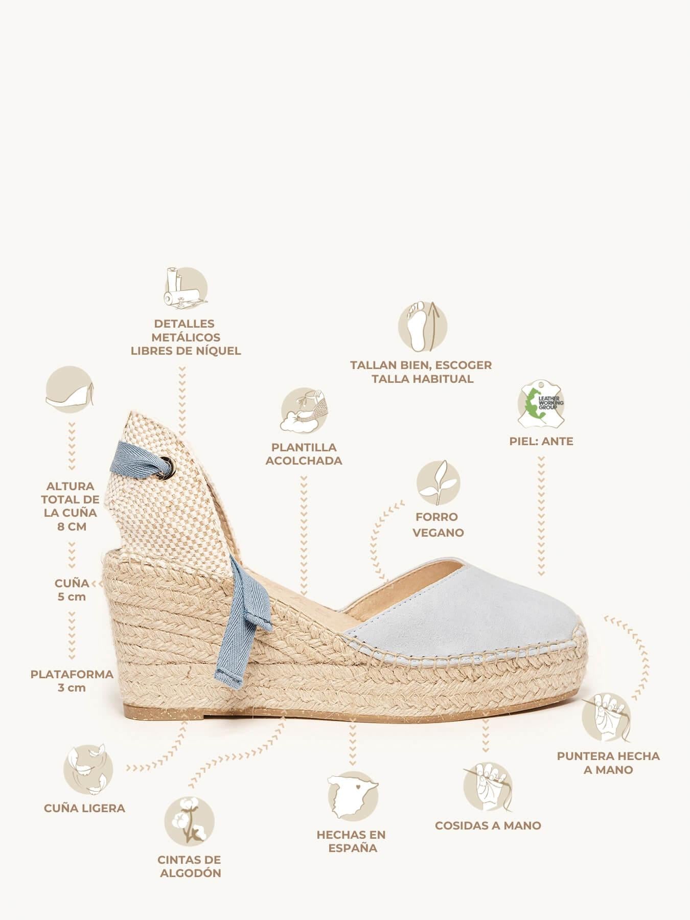 Sandália Anabela Média Plataforma Romero Camurça Azul Claro