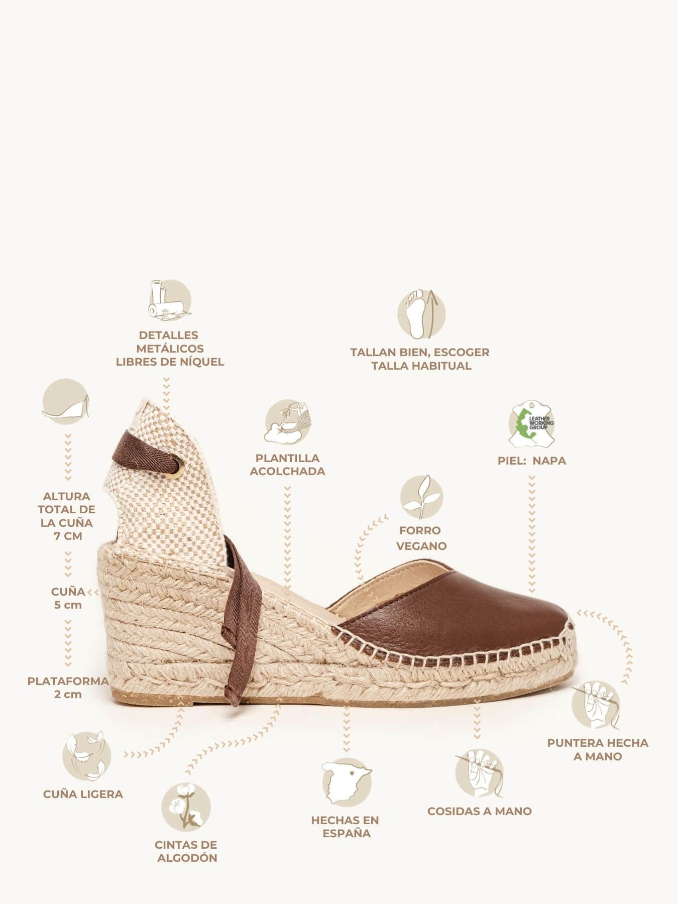 Sandália Anabela Média Romero Napa Marrom Escuro