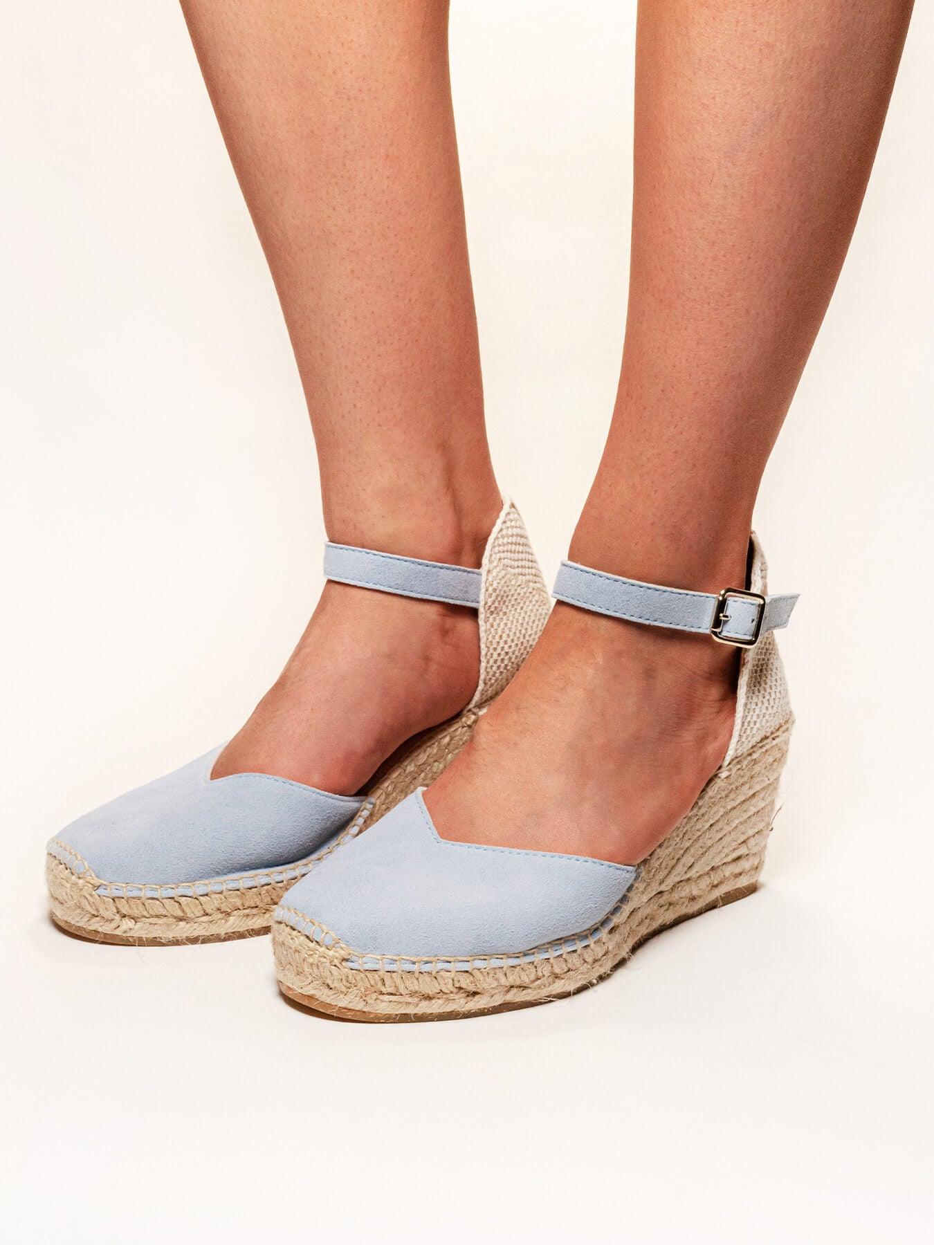 Sandália Anabela Média Jara Camurça Azul Claro