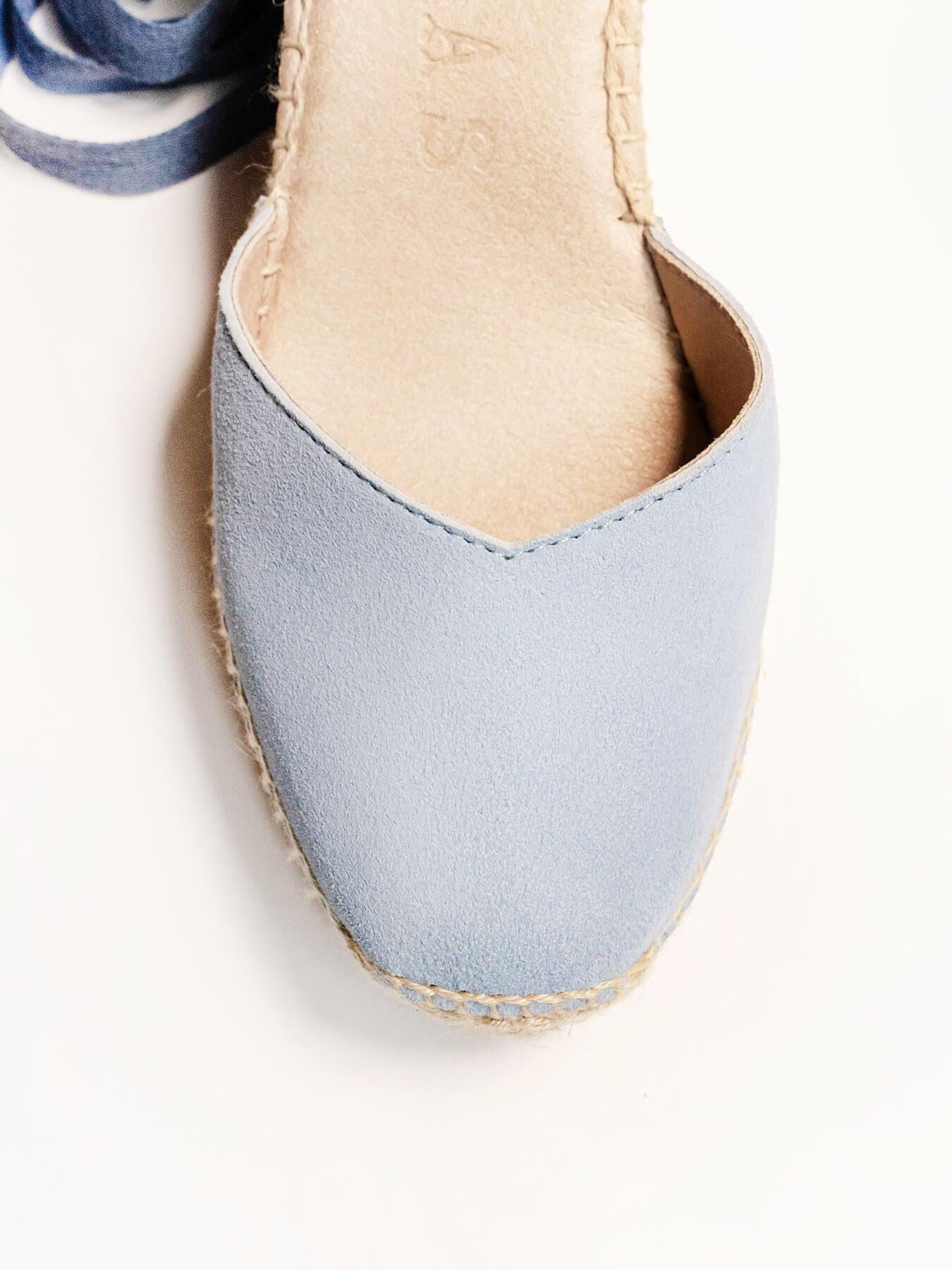 Sandália Romero Anabela 10 cm Camurça Azul Claro