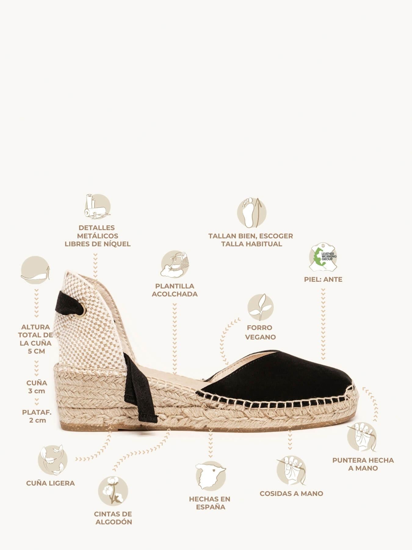 Sandália Anabela Baixa Romero Camurça Preto