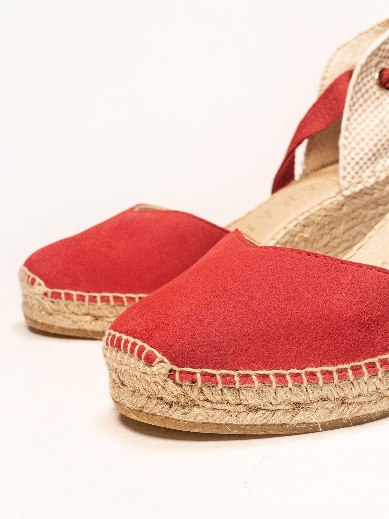 Sandália Romero Anabela 7 cm Camurça Vermelho