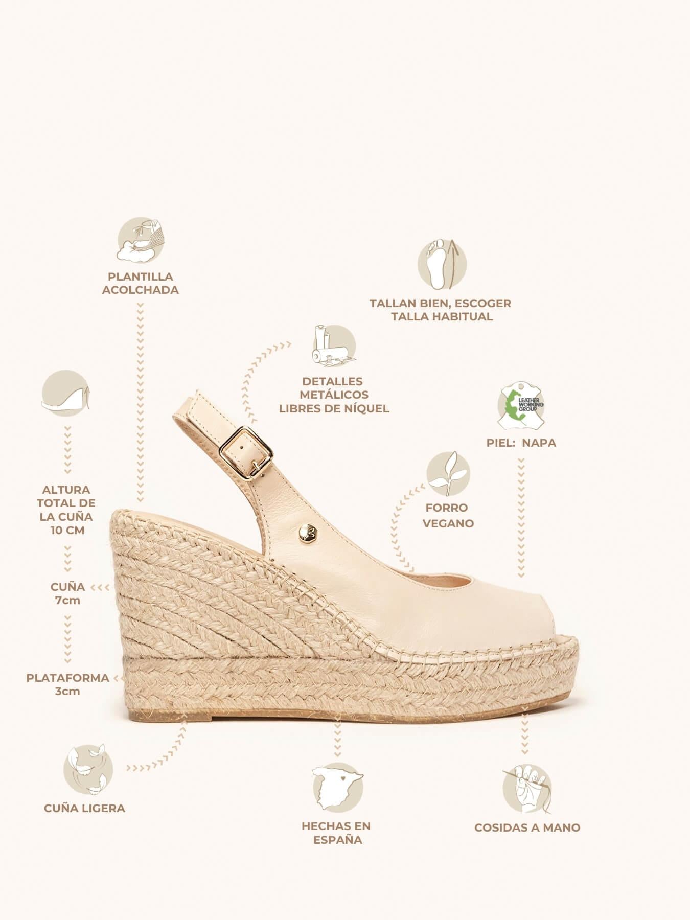 Sandália Clavel Anabela 10 cm Napa Areia