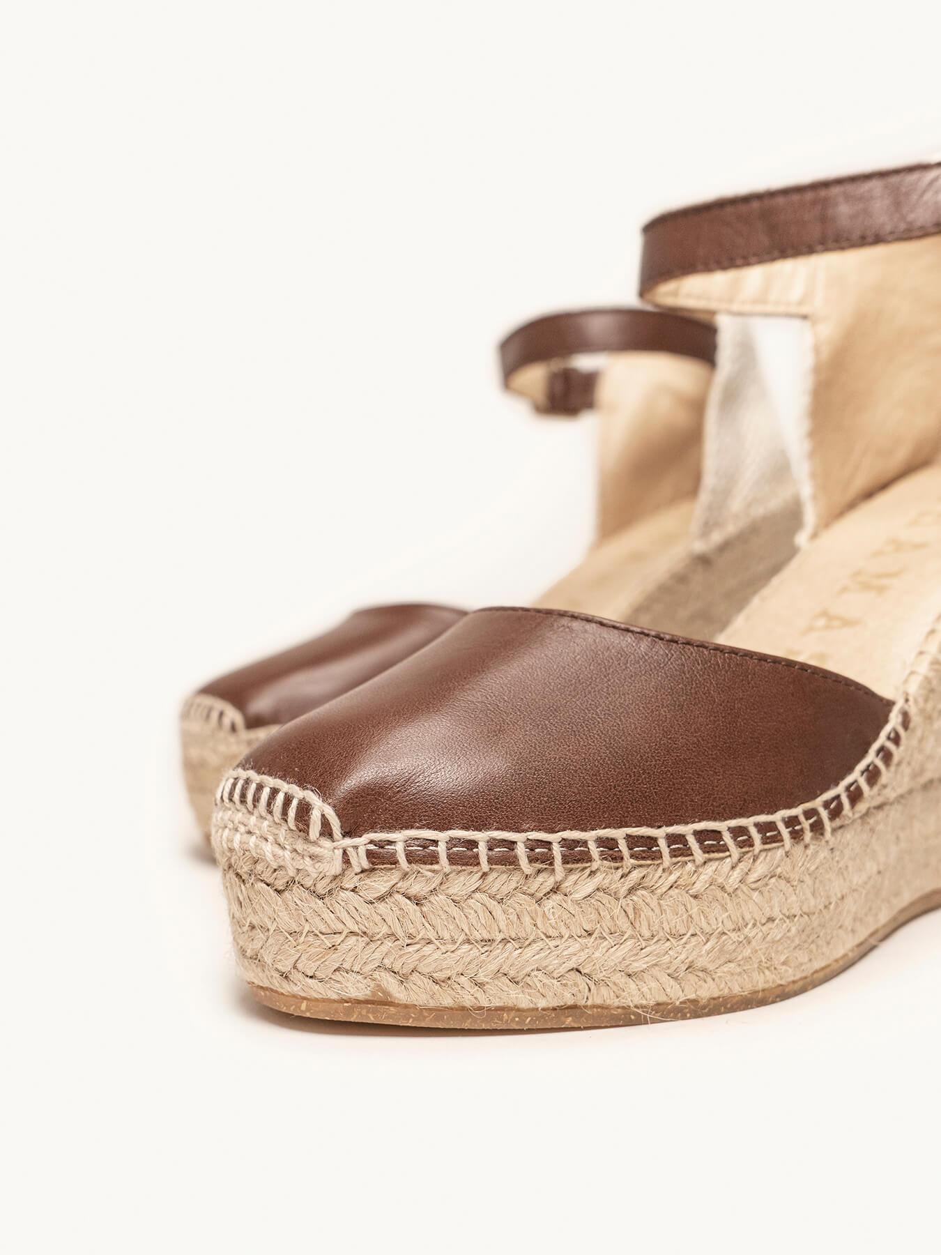 Sandália Anabela Alta Marga Napa Marrom Escuro