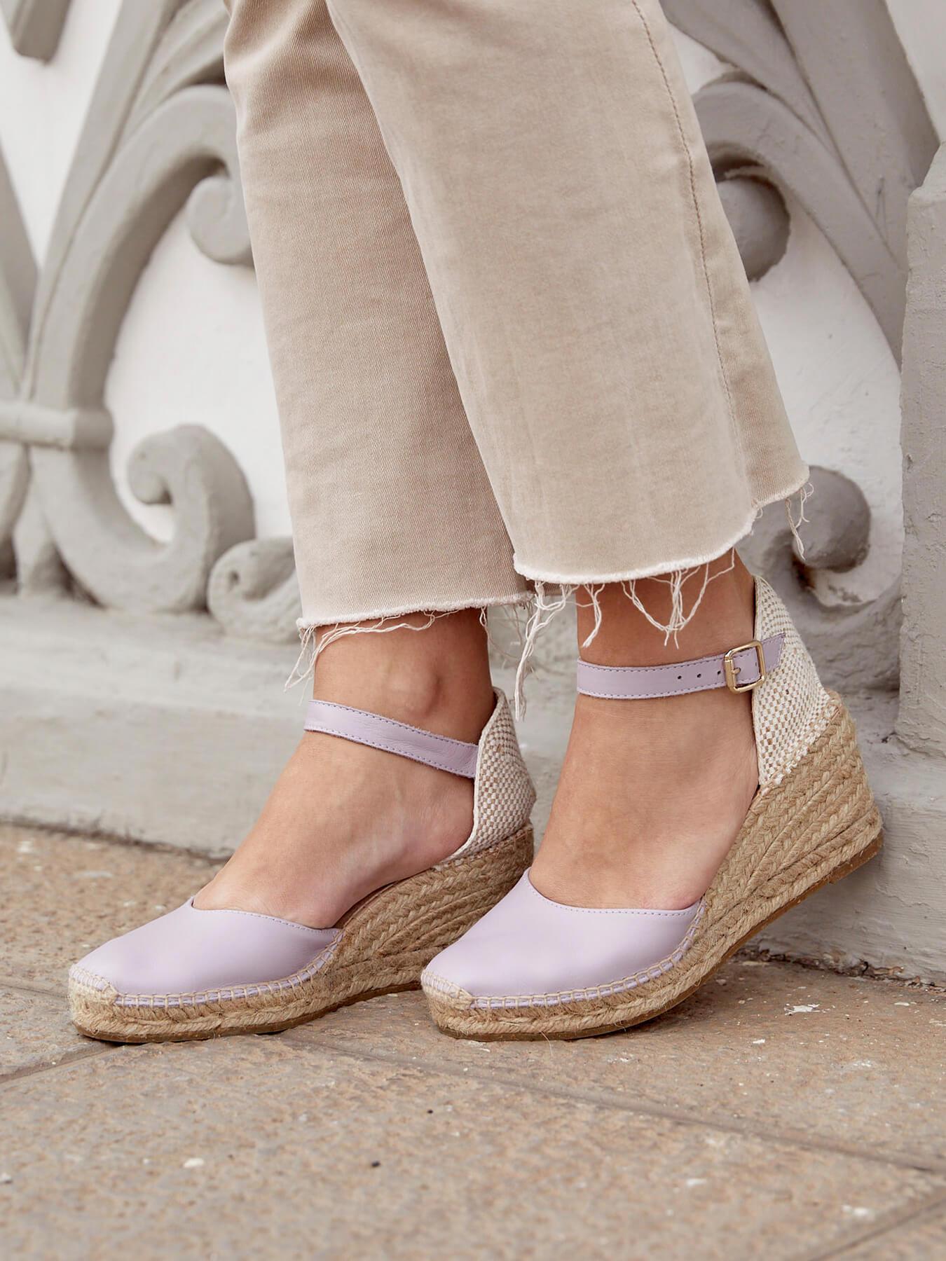 Sandália Anabela Média Marga Napa Lilás