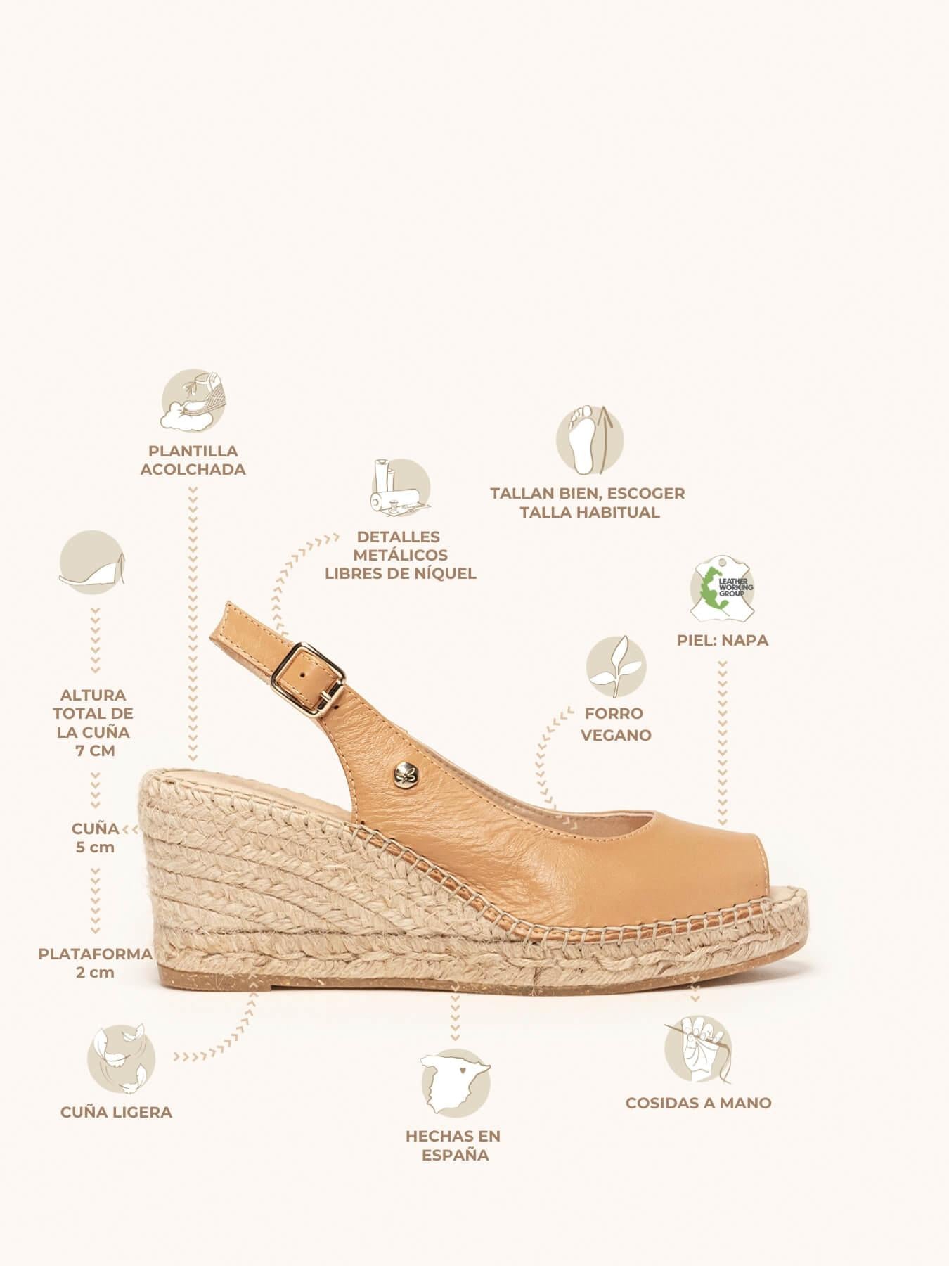 Sandália Clavel Anabela 7 cm Napa Marrom Claro