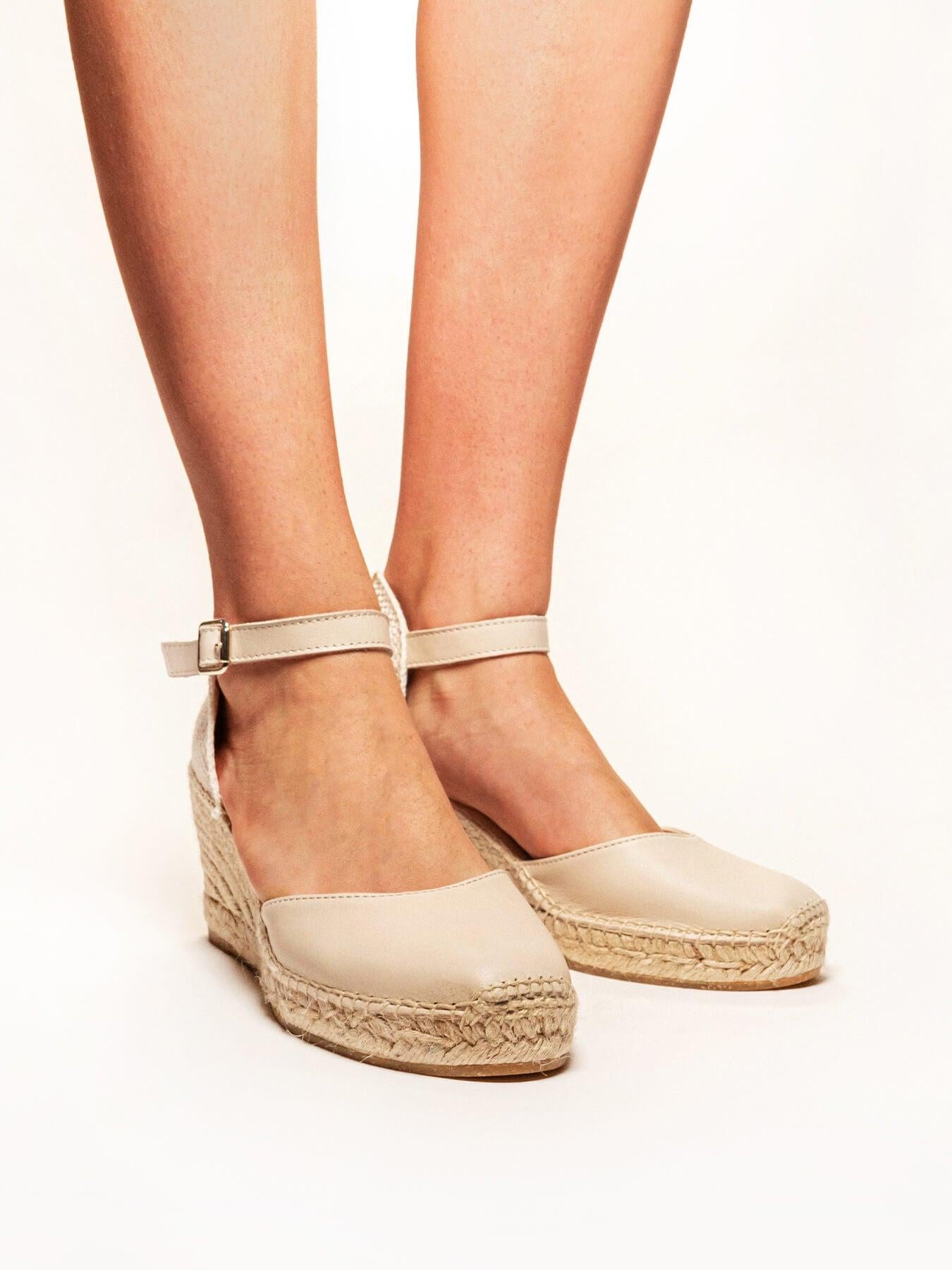 Sandália Marga Anabela 7 cm Napa Areia