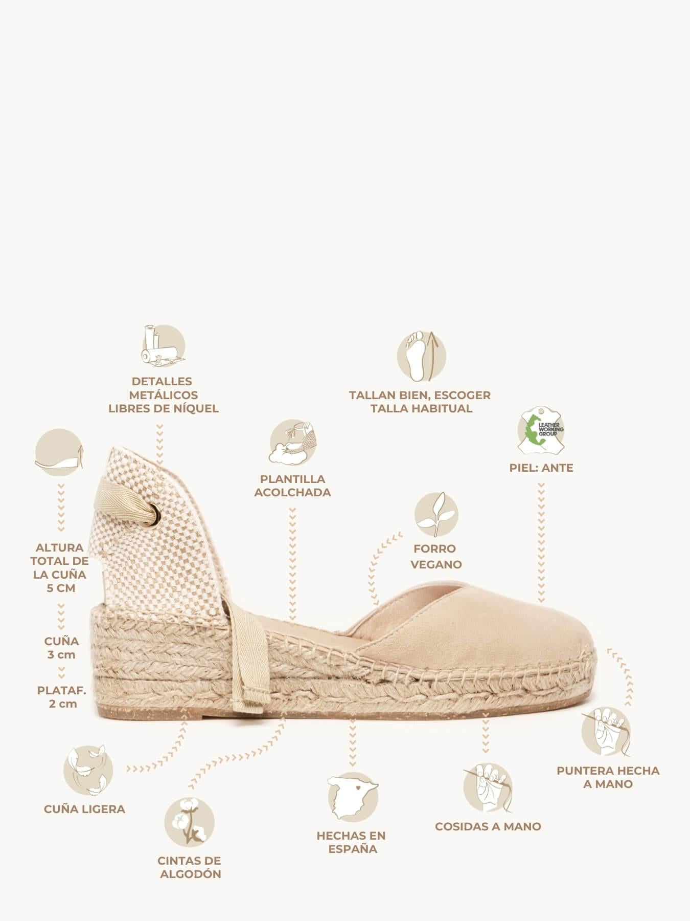 Sandália Anabela Baixa Romero Camurça Areia