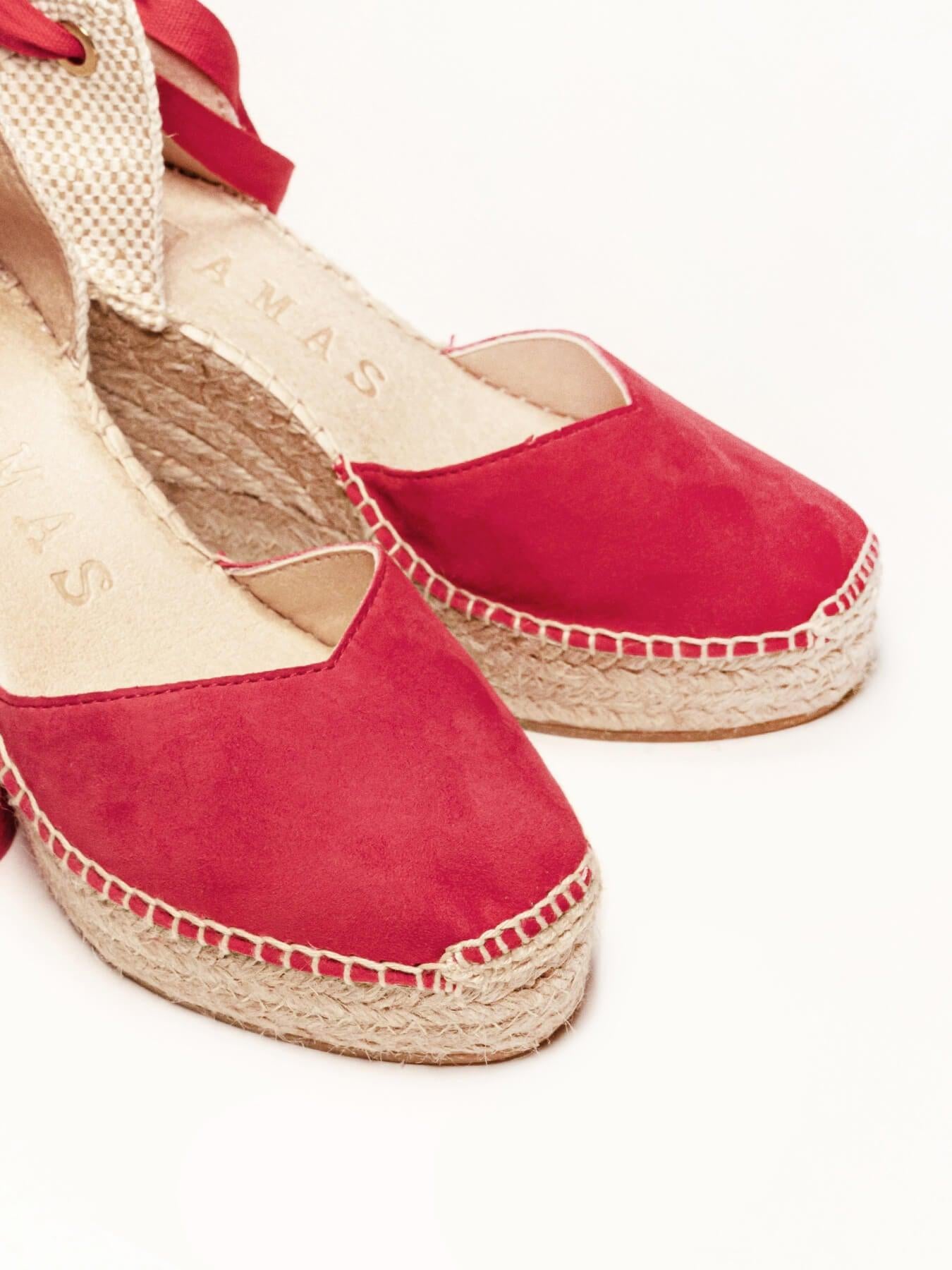 Sandália Romero Anabela 10 cm Camurça Vermelho