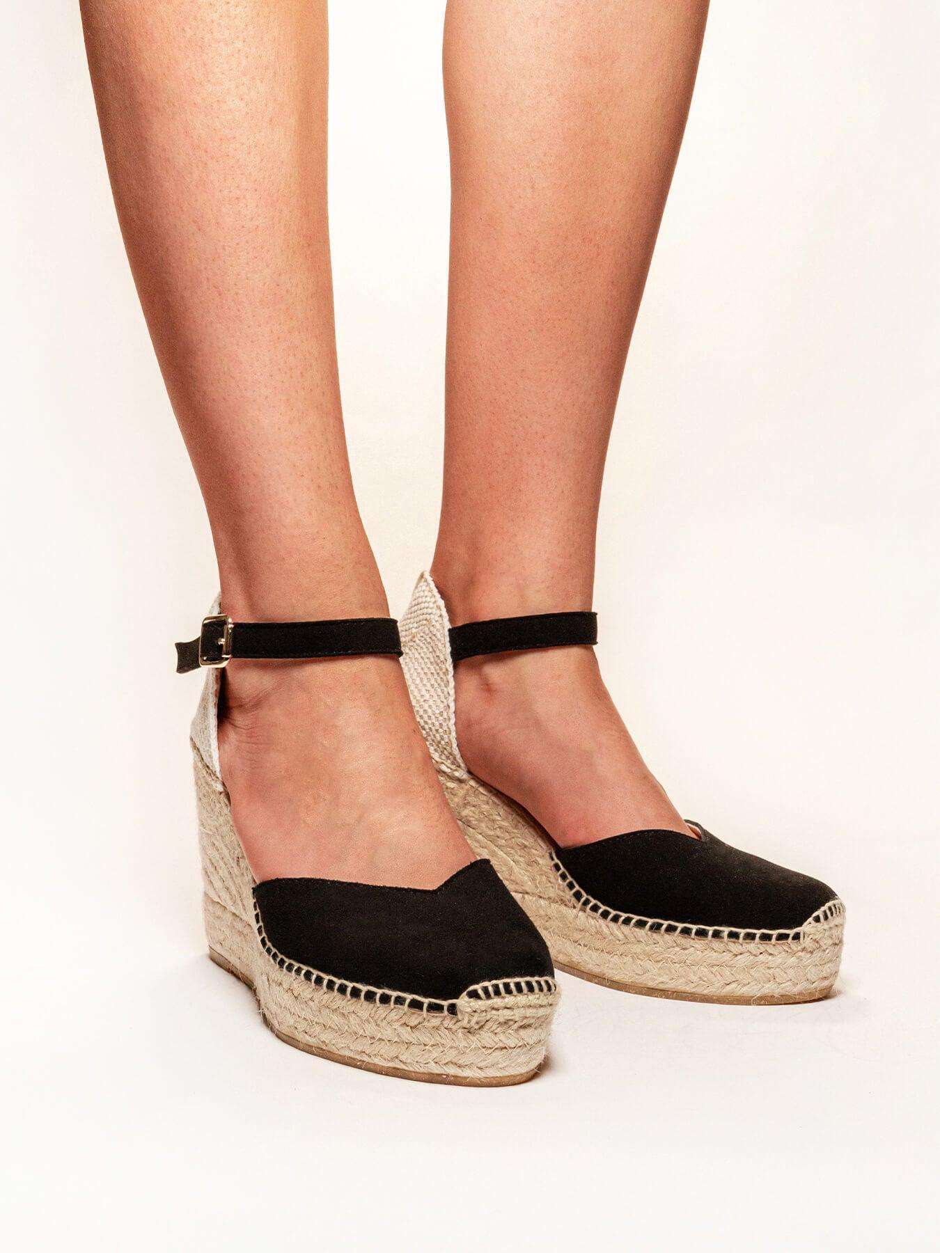 Sandália Jara Anabela 10 cm Camurça Preto