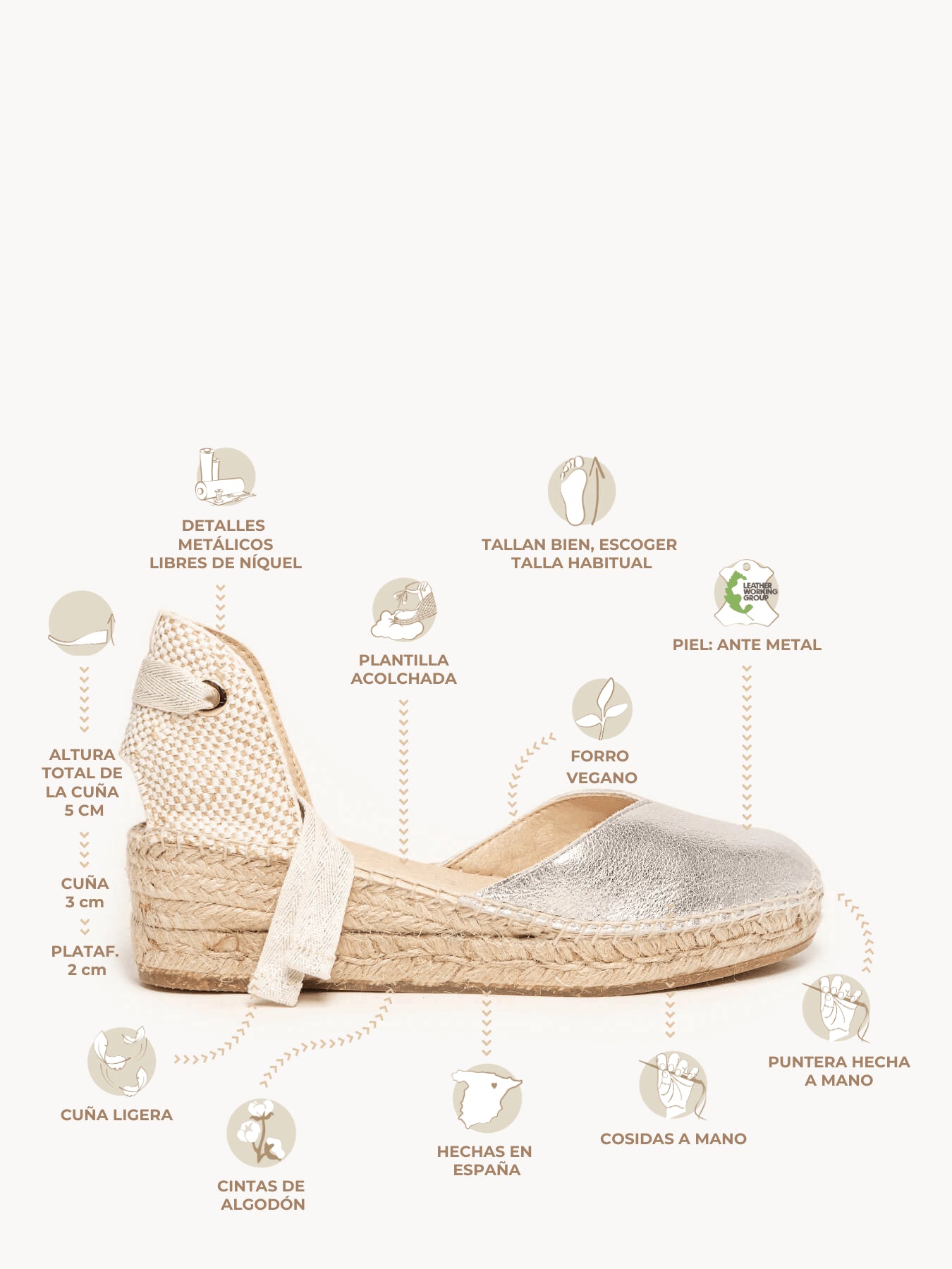 Sandália Anabela Baixa Romero Camurça Prata Metalizado