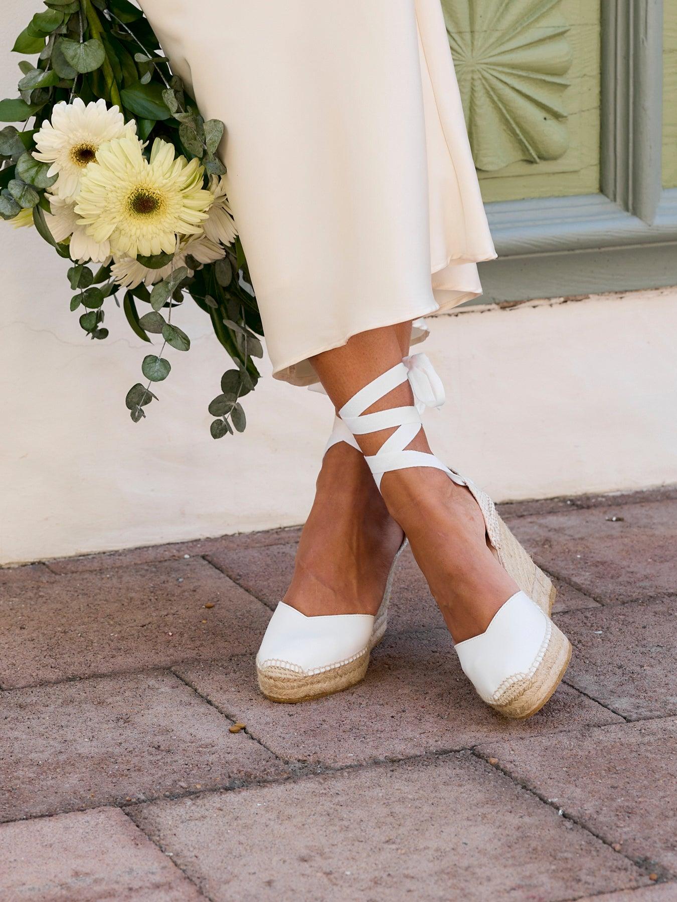 Sandália Anabela Alta Romero Napa Branco