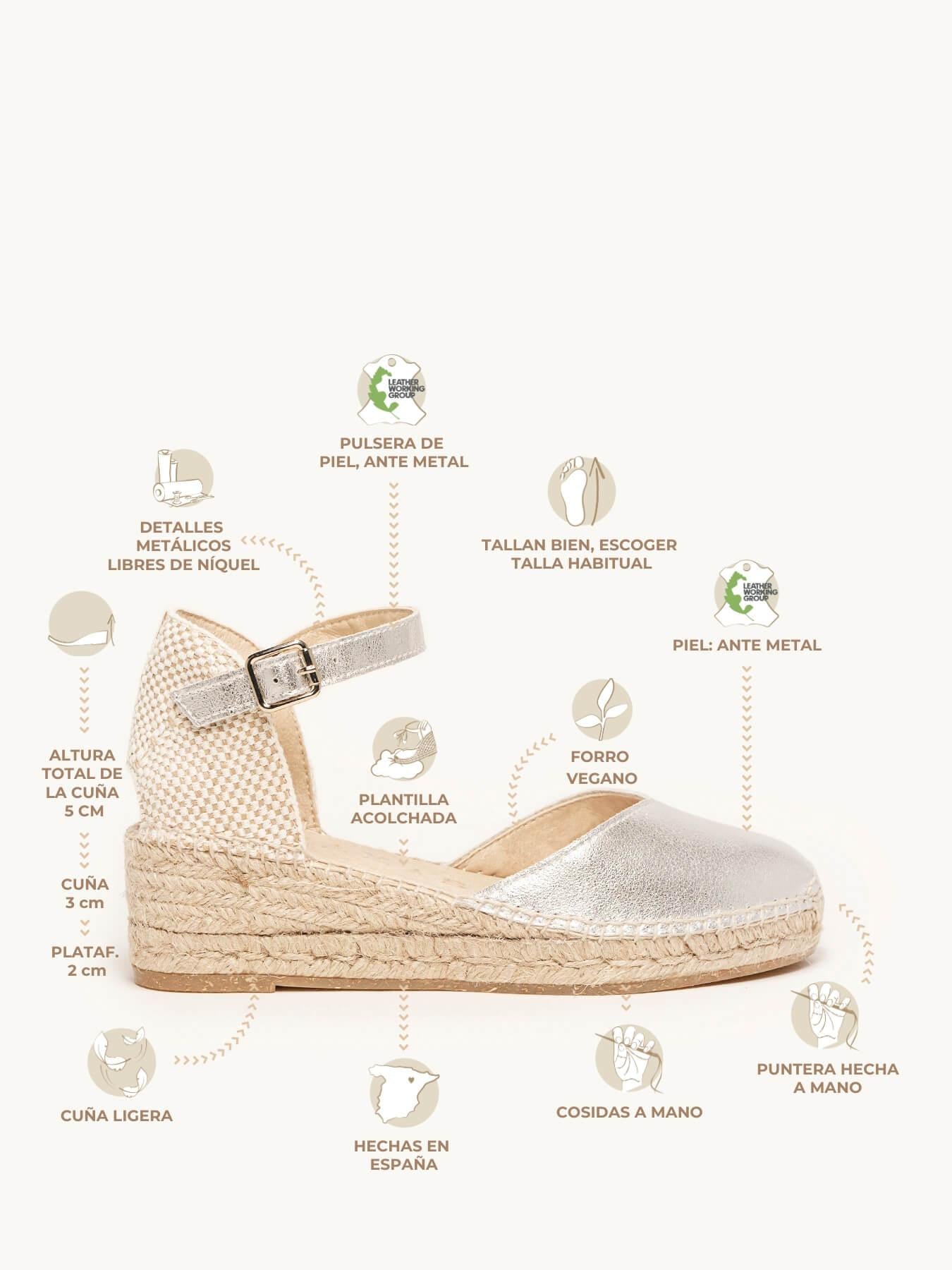 Sandália Anabela Baixa Jara Camurça Prata Metalizado