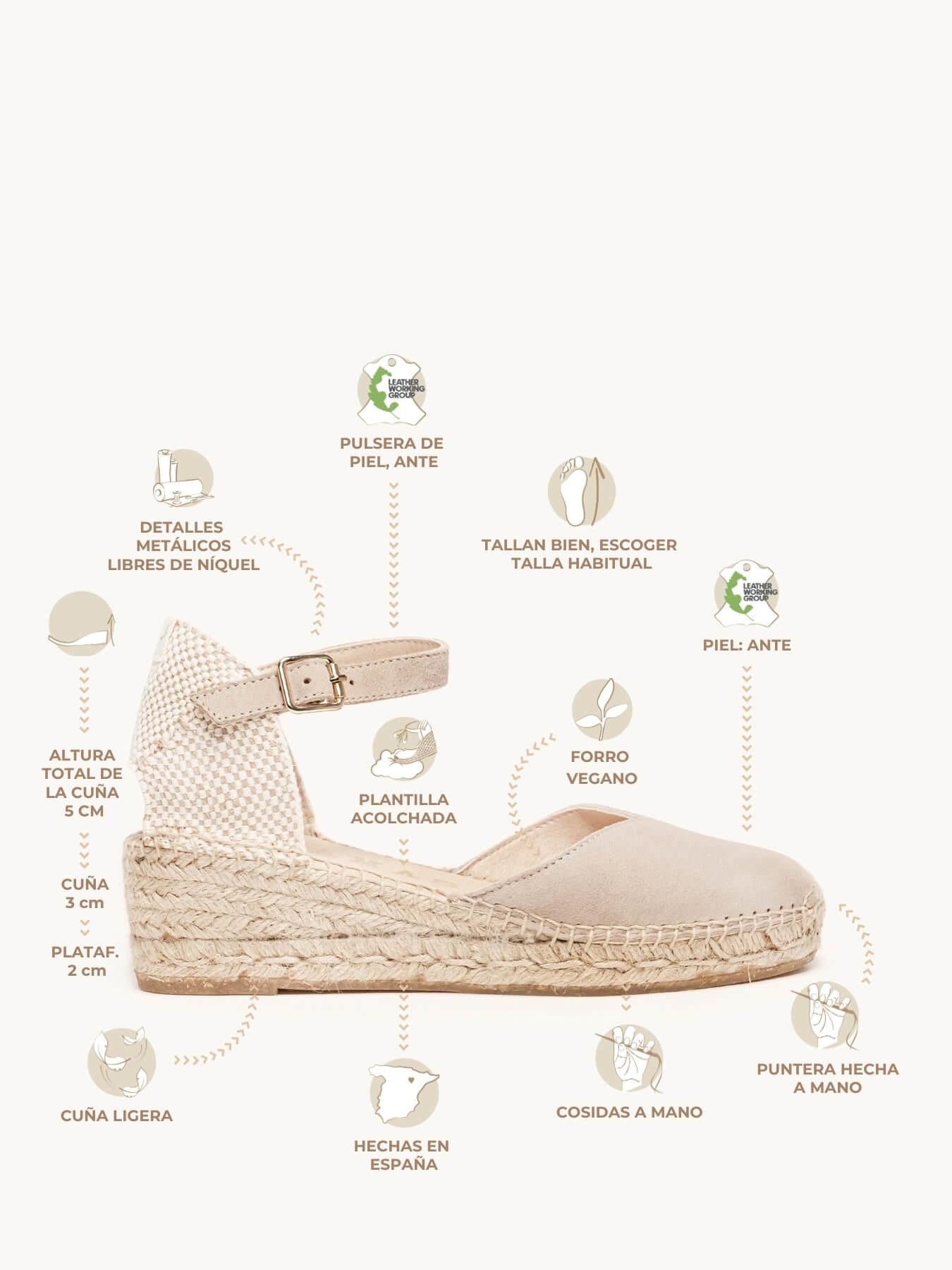 Sandália Anabela Baixa Jara Camurça Pedra