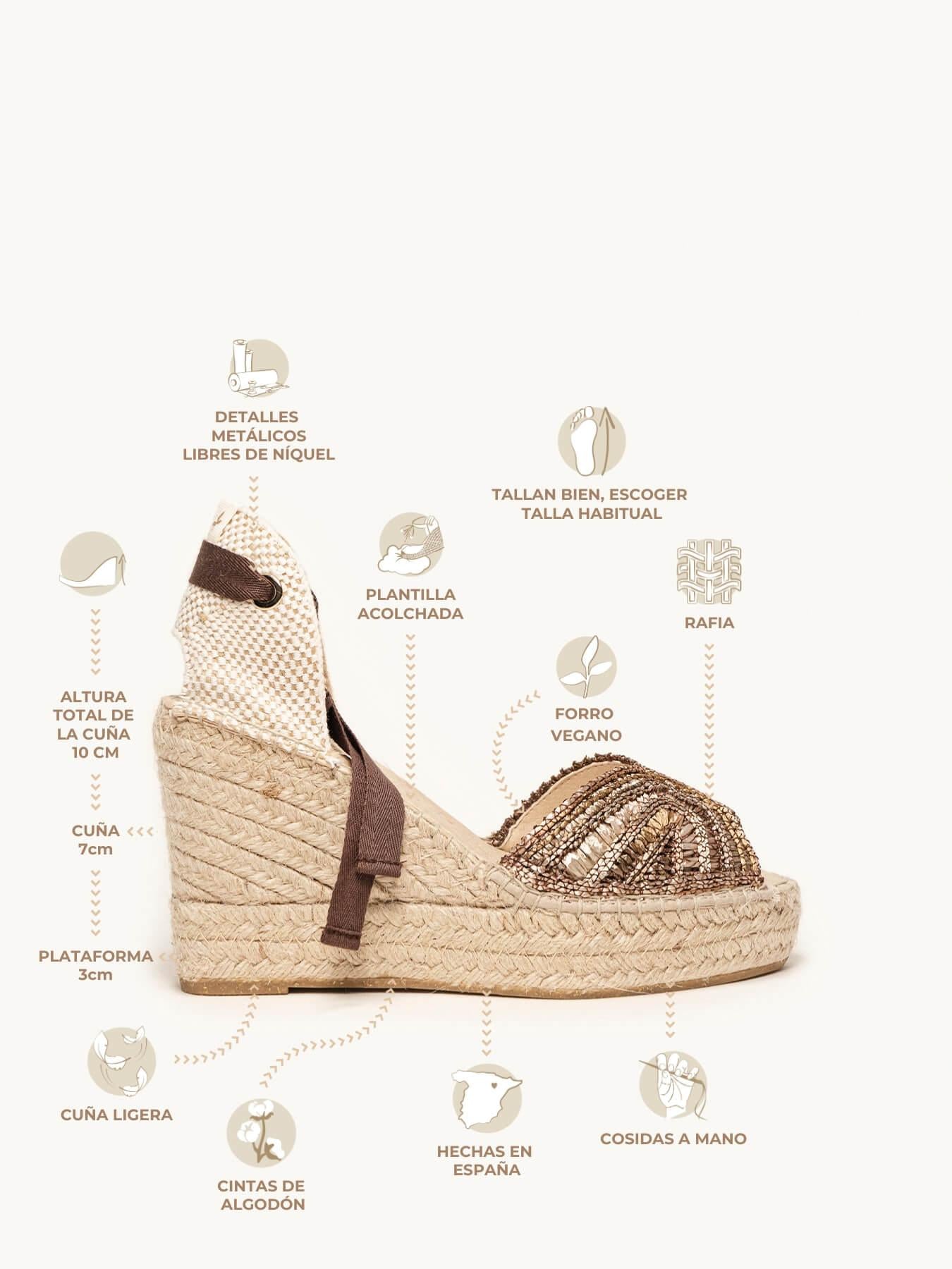 Sandália Anabela Alta Lirio Ráfia Marrom