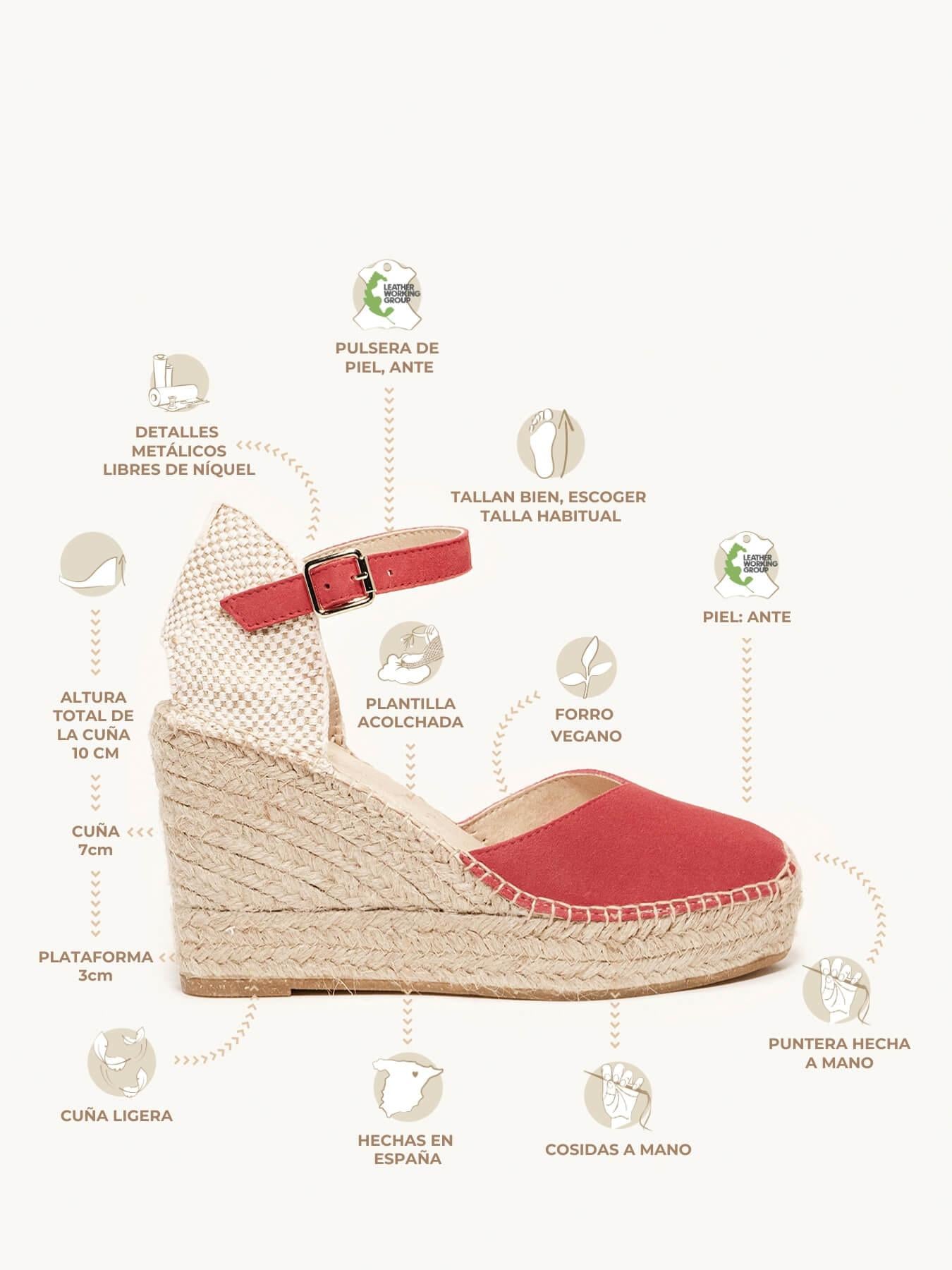 Sandália Anabela Alta Jara Camurça Vermelha