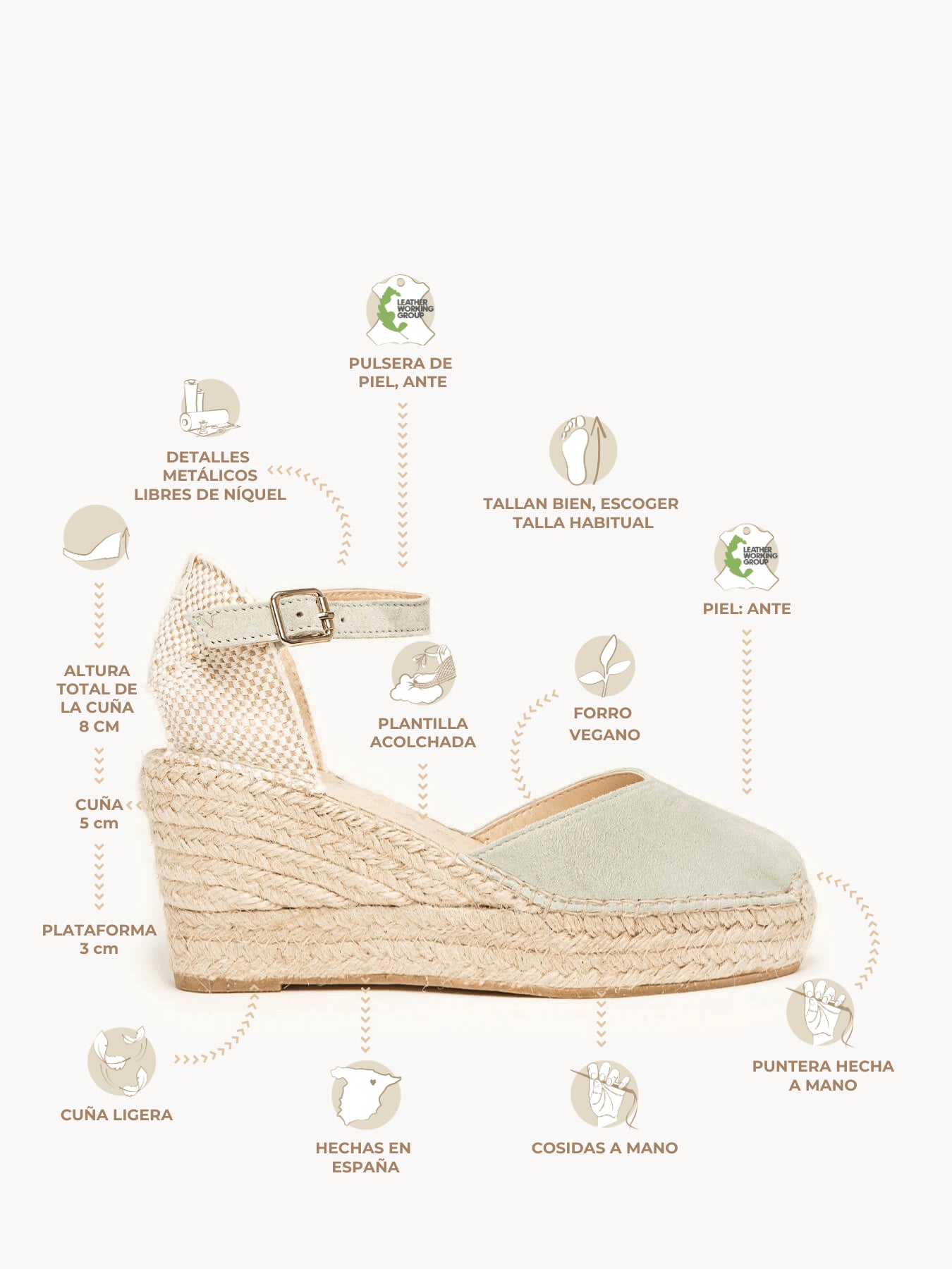 Sandália Anabela Média Plataforma Jara Camurça Verde Claro