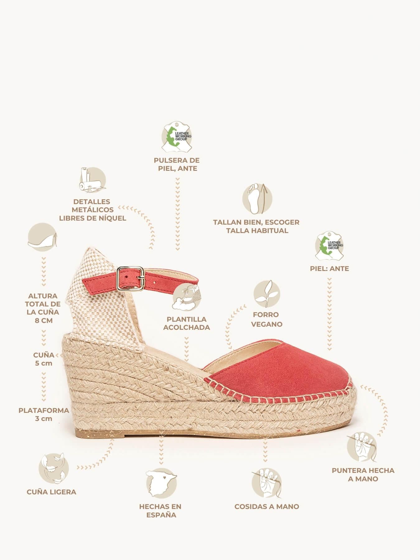 Sandália Anabela Média Jara Camurça Vermelho