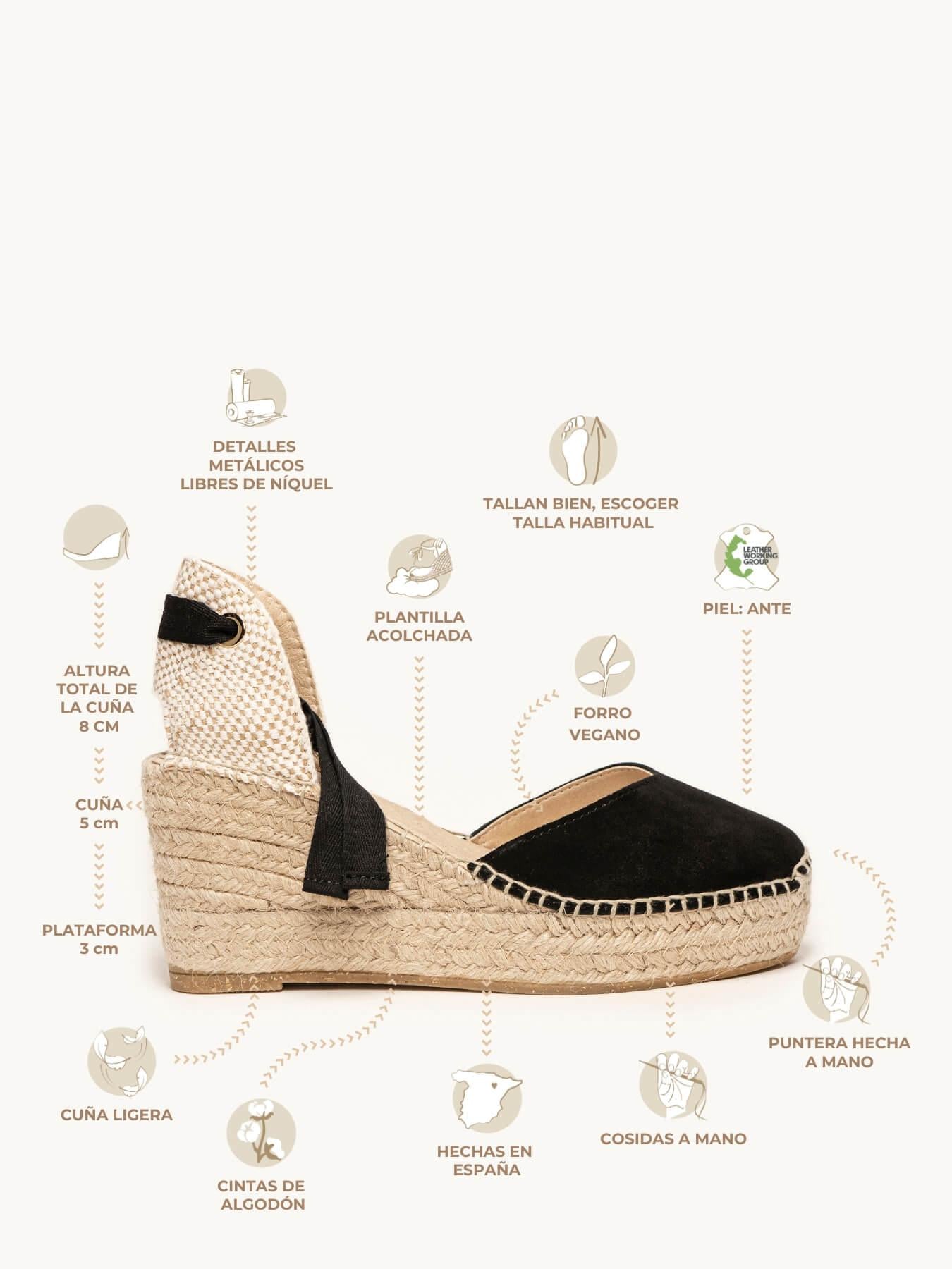 Sandália Romero Anabela 8 cm Camurça Preto