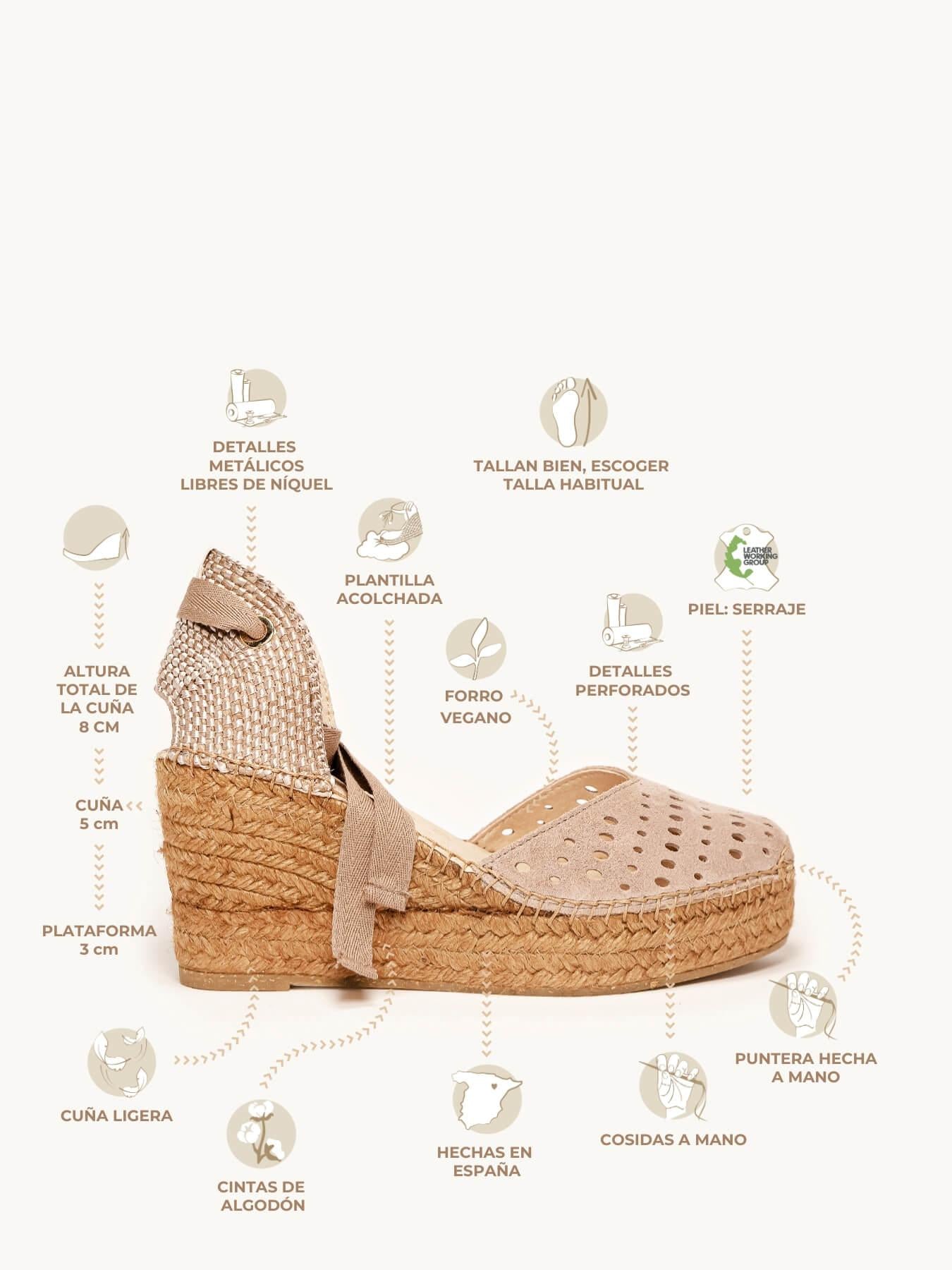 Sandália Romero Anabela 8 cm Camurça Taupe