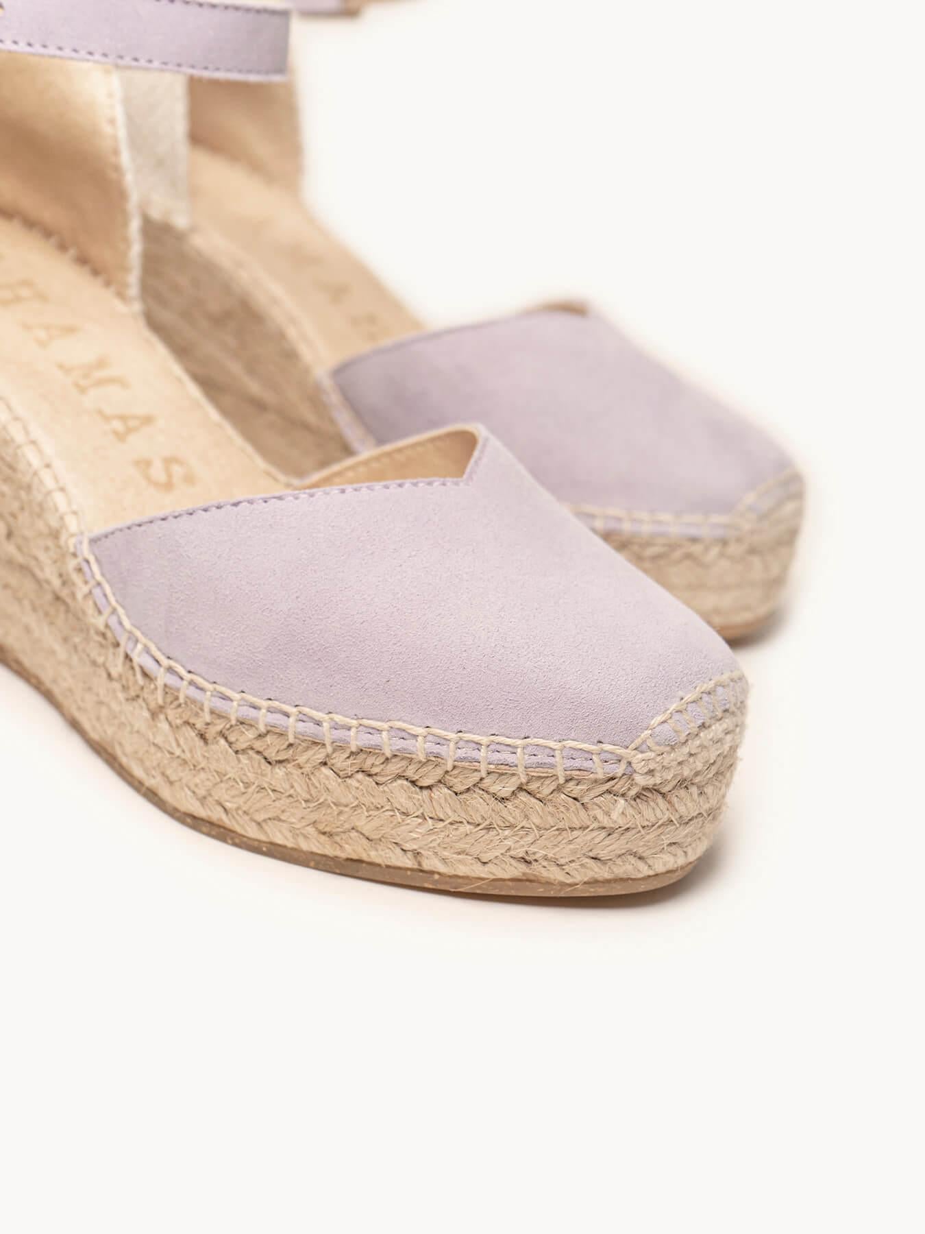 Sandália Anabela Média Plataforma Jara Camurça Lilás