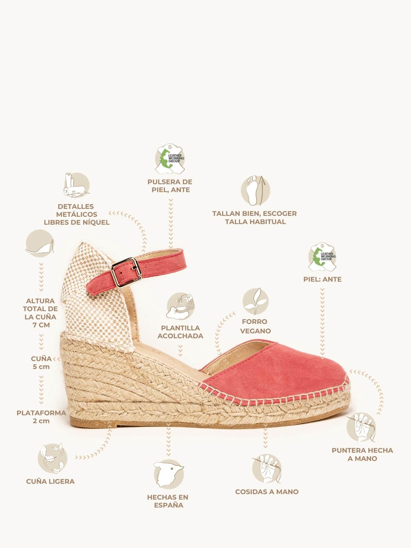 Sandália Jara Anabela 7 cm Camurça Rosa Escuro