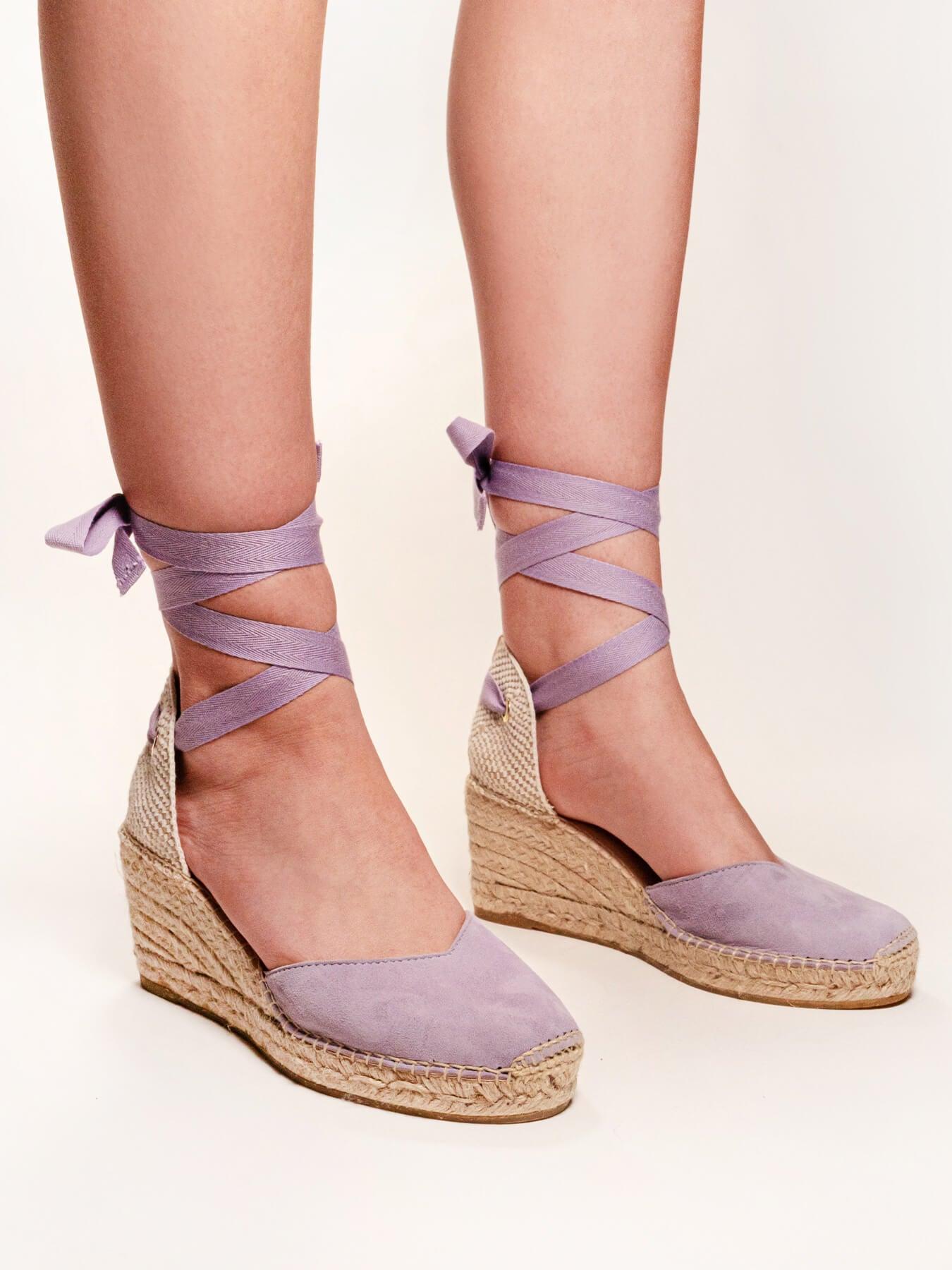 Sandália Romero Anabela 7 cm Camurça Lilás
